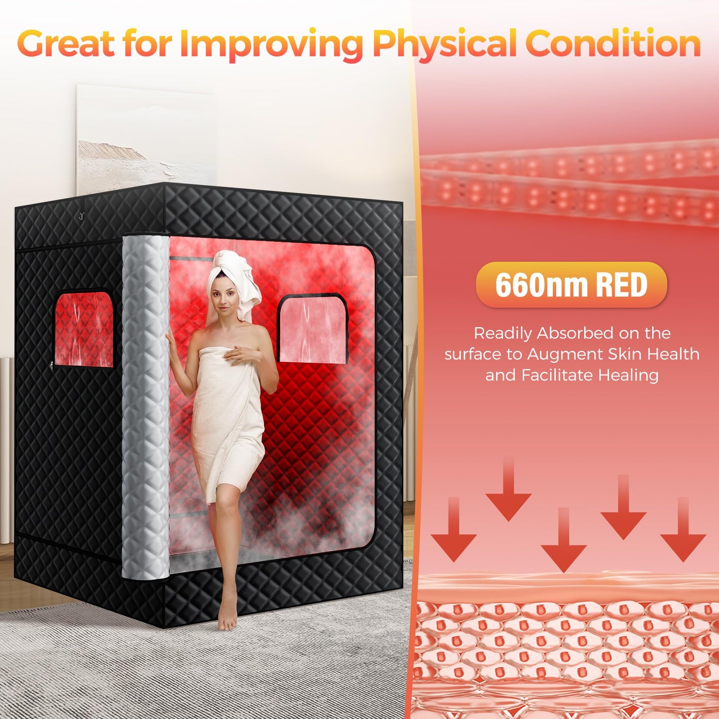 KASUE Upgraded 2 Person Sauna Box, Portable Infrared Sauna with 5-Layer Waterproof, 2 Steamers, 2 Folding Chair, 71”x 36”x 49” for Indoor, Outdoor, Gym, Spa, Carbon Black