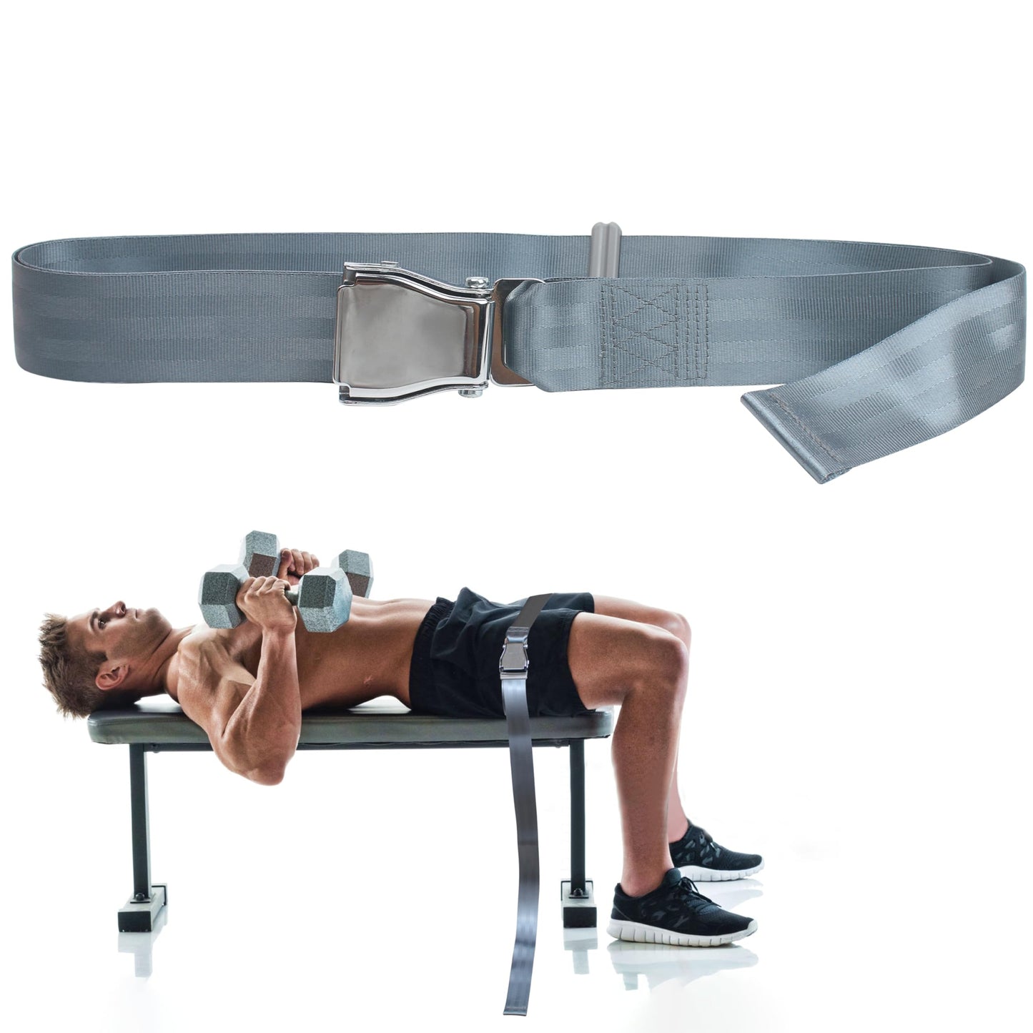 Leg Extension Seatbelt for Gym Lifting, Nordic Hamstring Curl Strap on Bench, 5.6ft L, Buckle Squat Collar for Workouts Machine Home Exercise Fitness Assisted Muscles Achieve Stability Women Men, Grey