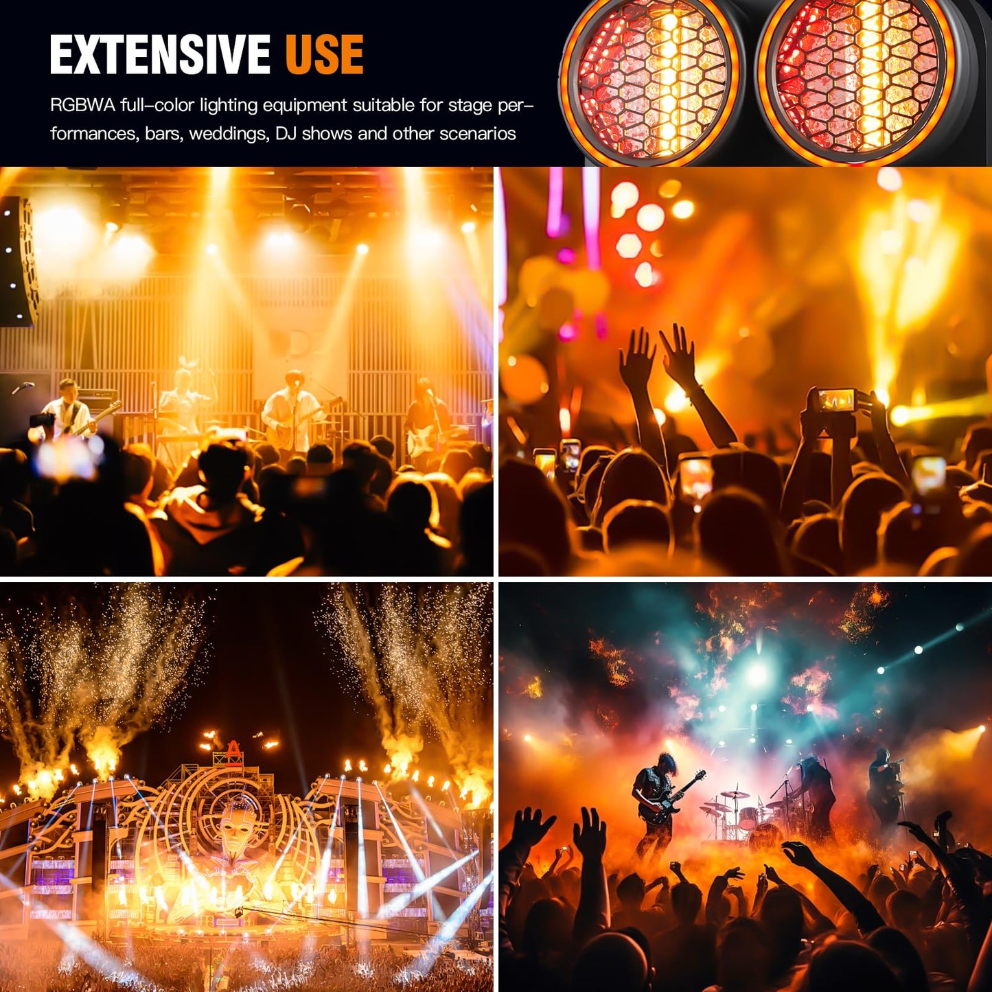 XFALIGHTS COB Stage Lights, RGBWA LED Blinder Spotlight, Par Can Stage Light Retro Matrix Light with Golden Halo Effect, DMX512 Sound-Active Uplighing for Party DJ Party Club Wedding Events