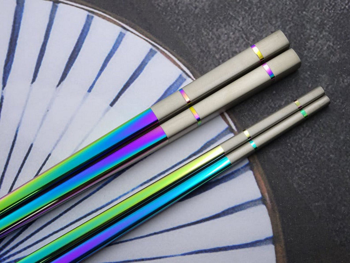 Albino Monkey Reusable Chopsticks - Extra Long 9" - 5 Pairs per Pack - Made of Food-Safe Stainless Steel - Holographic Design - Asian Dining Utensils for Home Kitchen & Restaurants - Nice Giftable Box
