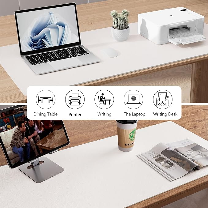 Aothia Faux Leather Desk Mat - Non-Slip PU Leather Desk Blotter, Waterproof Writing Surface, Large Desk Pad for Office & Home (Off-White, 55" x 17")