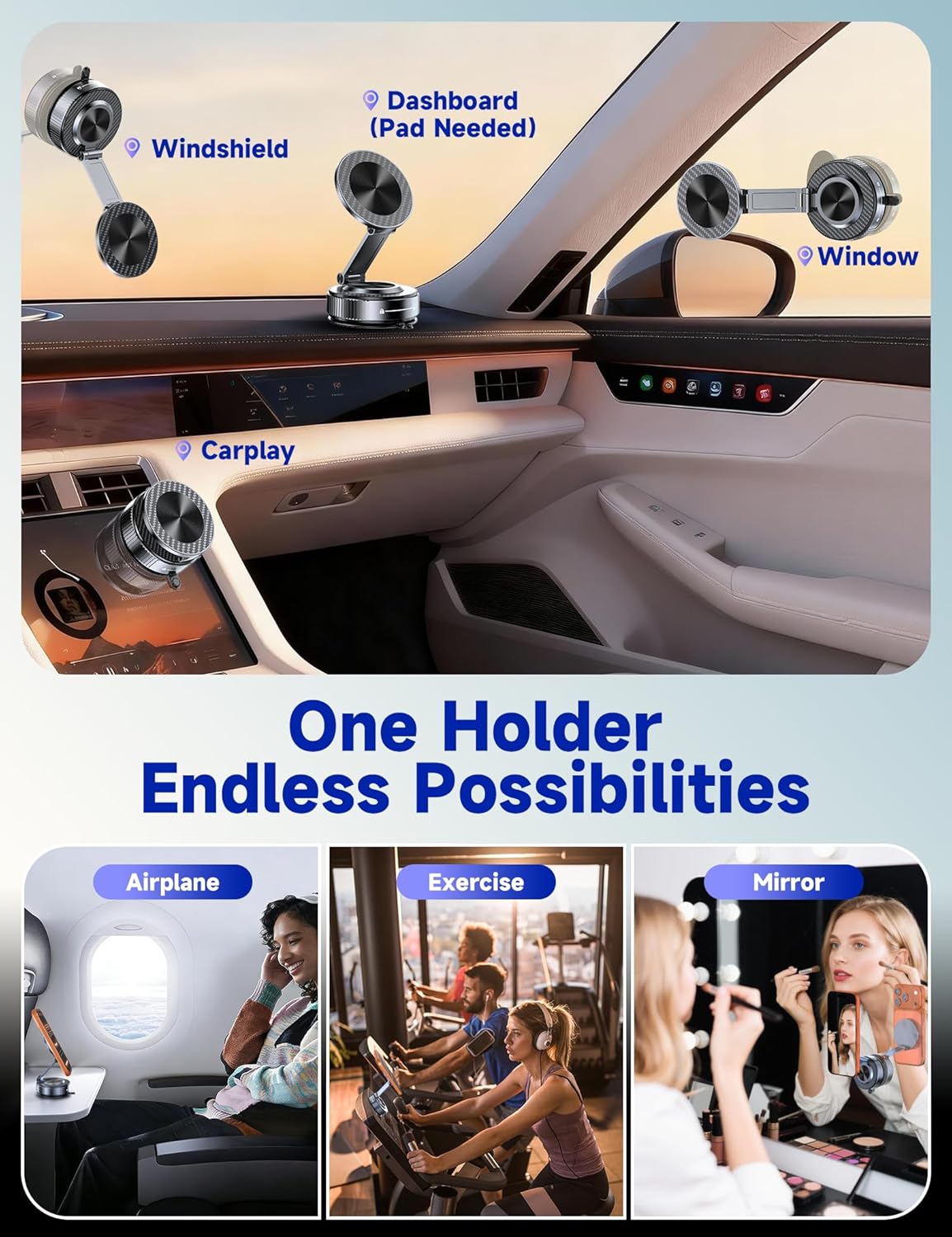 [105+LBS 3800gf 360 Vacuum Magnetic Phone Holders for Your Car Suction & Magnetic] Magsafe Car Mount, Adjustable Car