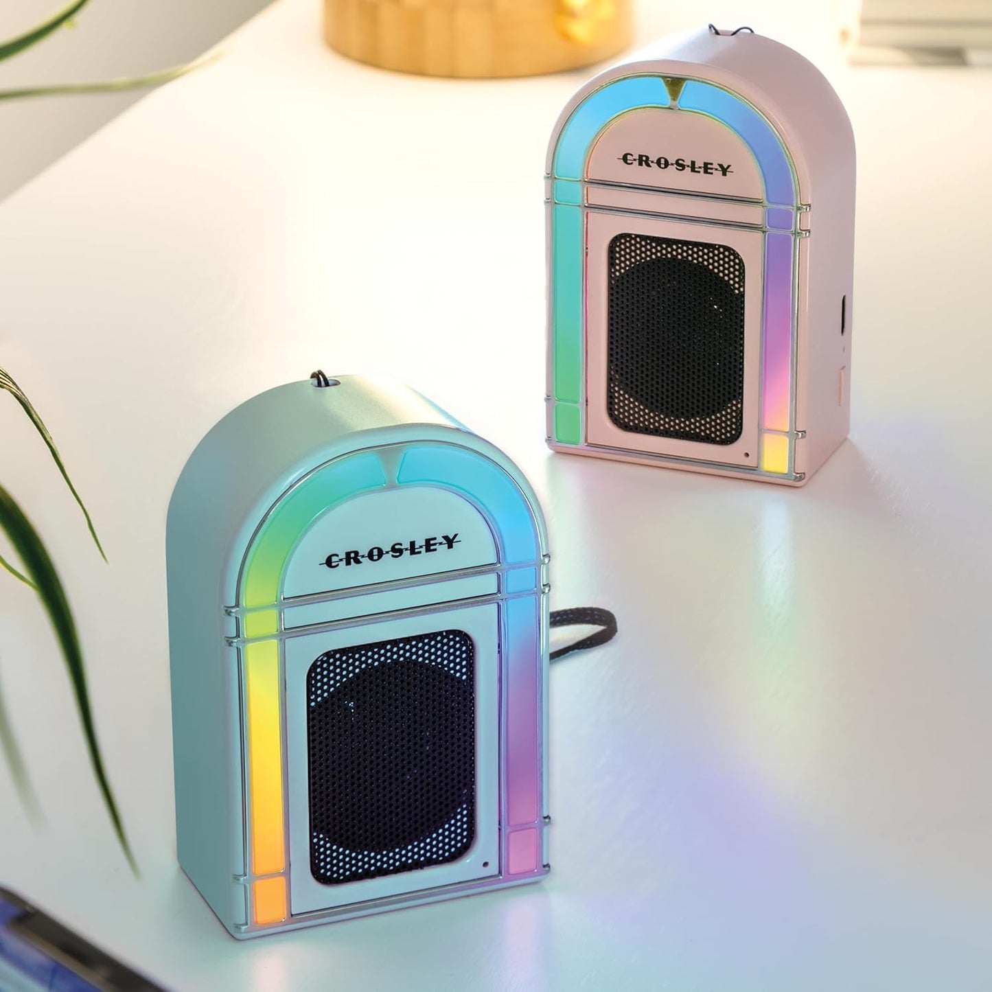 Crosley Aqua Blue Mini Jukebox Bluetooth Speaker with LED Lights