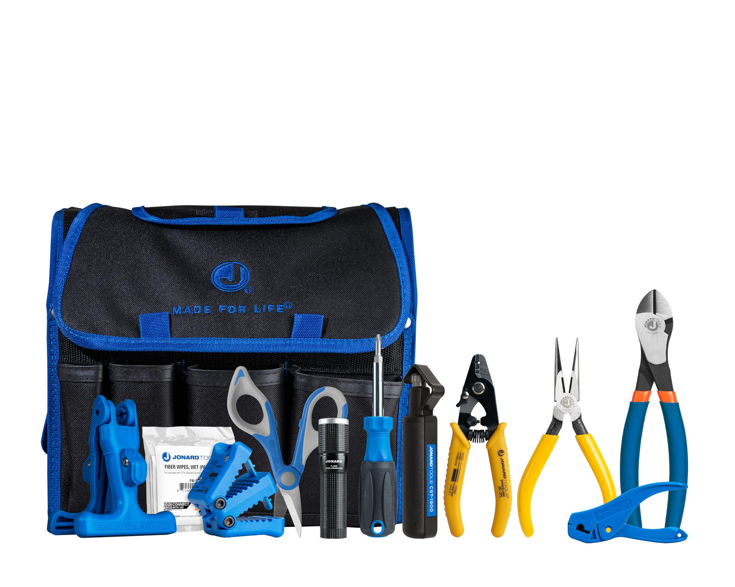 Jonard Tools TK-121 Fiber Prep Kit+ - 12 Piece Premium Fiber Optic Cable Access and Termination Tools set with Stripping, Ringing, And Cutting Tools
