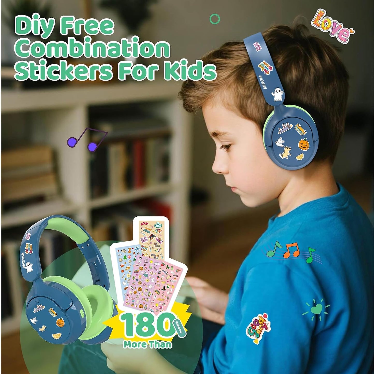 Cancelling,68H 85/94dB MIDOLA Kids Bluetooth Headphones Active Noise Play Time,Lightweight Wireless Foldable Over-Ear