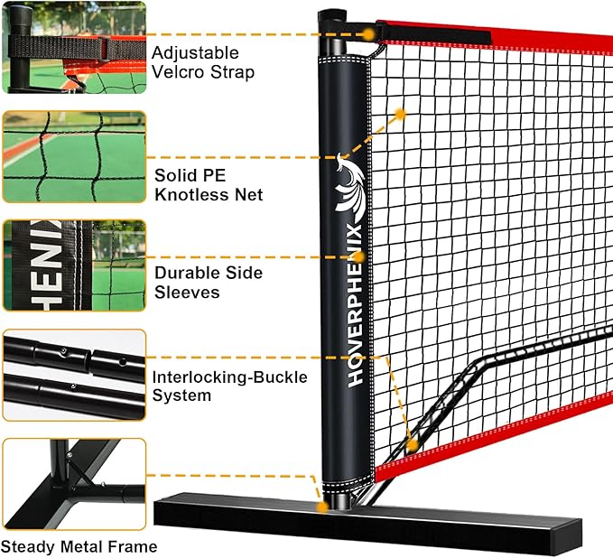 Pickleball Net for Driveway, Portable Pickleball Net System with Regualtion Size 22FT Pickle Ball Net, Outdoor Pickleballs, Carry Bag, Weather Resistant Metal Frame