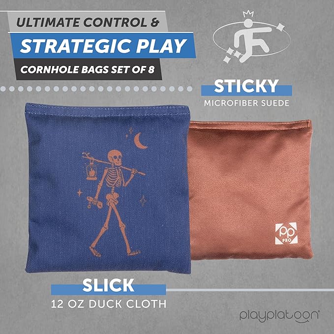 Professional Cornhole Bags - Set of 8 Regulation All Weather Double Sided - Sticky Side/Slick Side Bean Bags for Pro Corn Hole Game