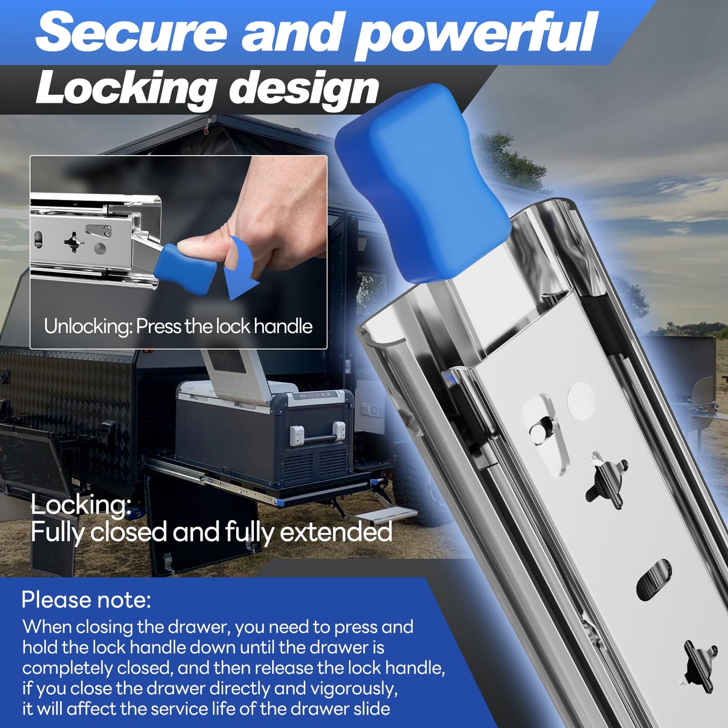 SHUHANG 1 Pair 170 lb Load Capacity Heavy Duty Locking Drawer Slides 12 14 16 18 20 22 24 26 28 30 32 34 36 38 40 Inch Full Extension Ball Bearing Side Mount Rail with Lock Industrial Tool Box Runner
