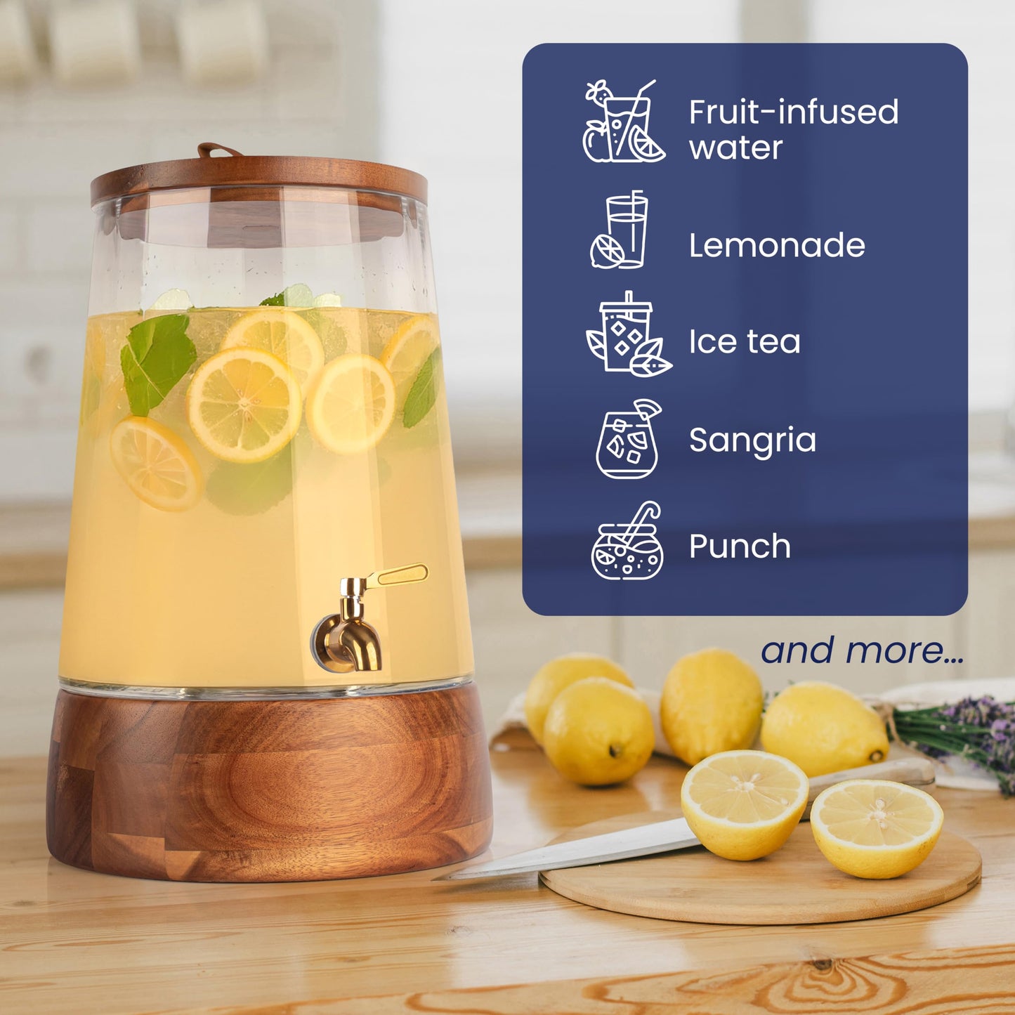 FOODLE Extra Large Glass Drink Dispenser with Spigot - Glass Beverage Dispenser with Stand - Perfect for Parties & Catering - Pitcher for Lemonade, Water, Sangria & Juice - Leakproof Spout - 3 Gallon