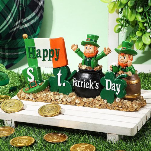 Fumete St. Patrick's Day Decorations | Leprechaun Figurines & Green Shamrock Home Decor
