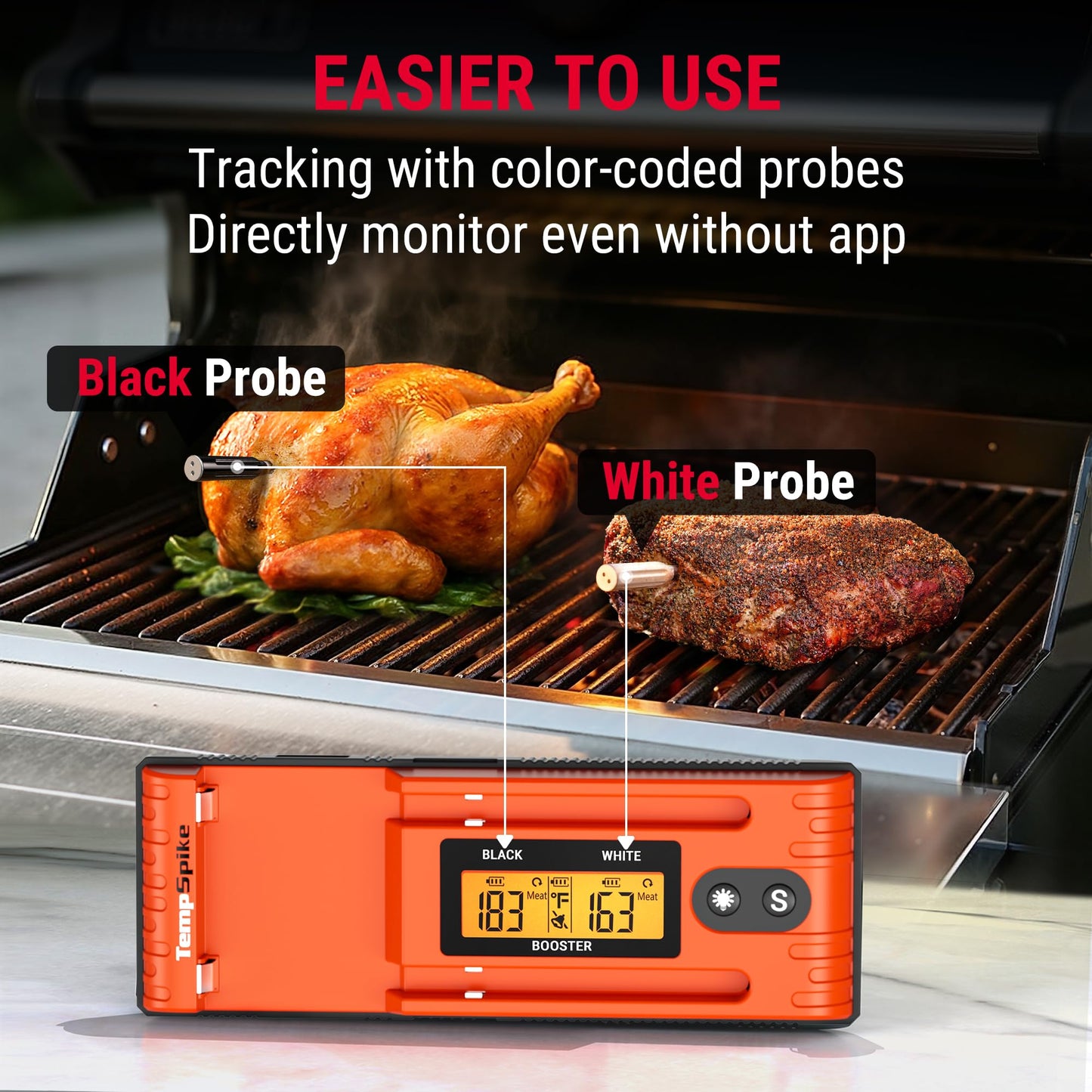 ThermoPro TempSpike Wireless Meat Thermometer Digital with 500FT Bluetooth Range, Cooking Food Thermometer with LCD Signal Booster & Dual Color-Coded Probes for BBQ Oven Smoker Turkey Rotisserie