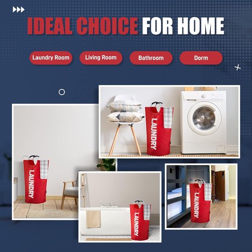 Caroeas 125L Laundry Basket - Large Free-Standing Hamper with Padded Handles | Red, Collapsible Design