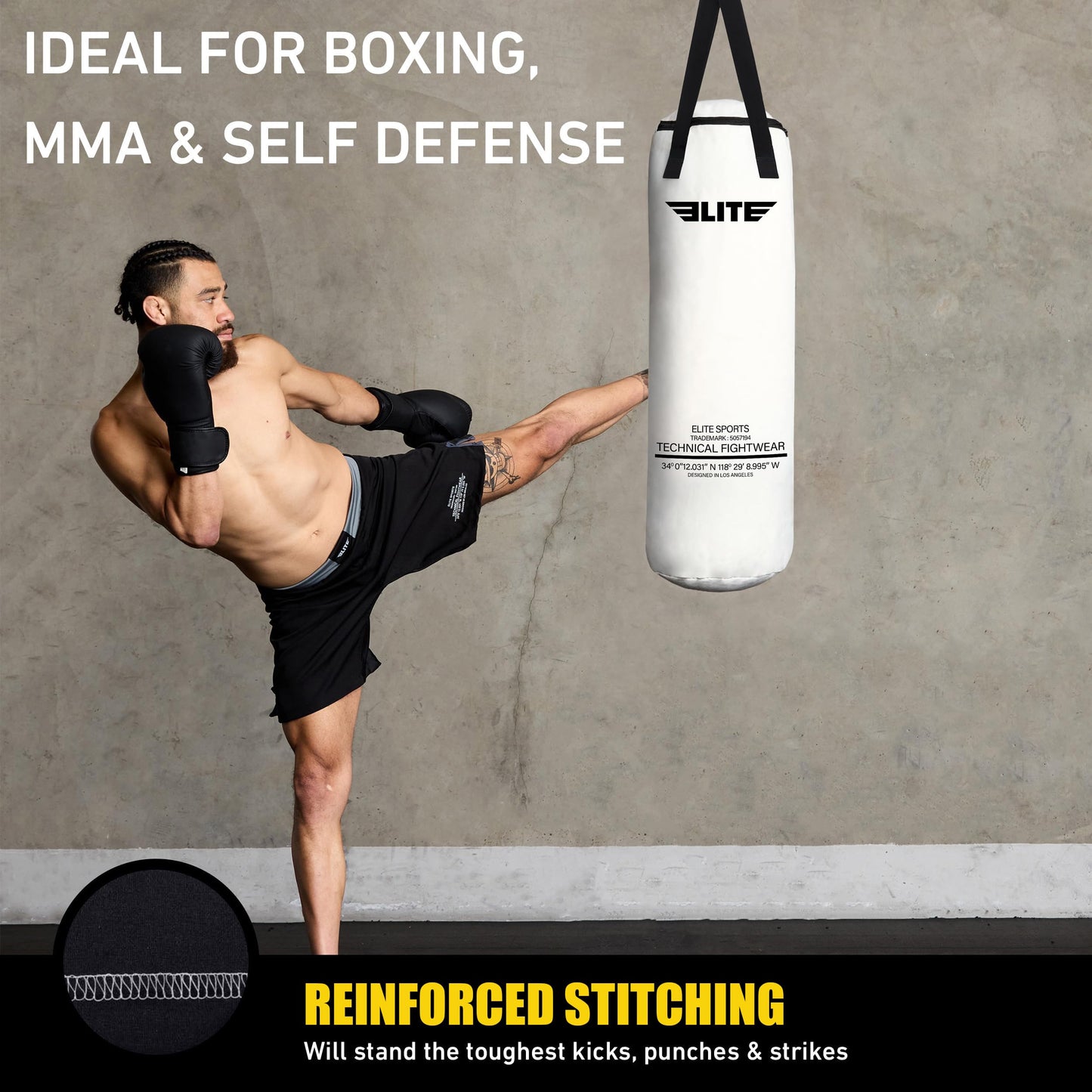 Elite Sports Boxing Bag 4 FT – Heavy Duty Canvas Punching Bag with Straps for Boxing, Training, MMA, Muay Thai, Kickboxing, Martial Arts & Fitness – UNFILLED Heavy Bag