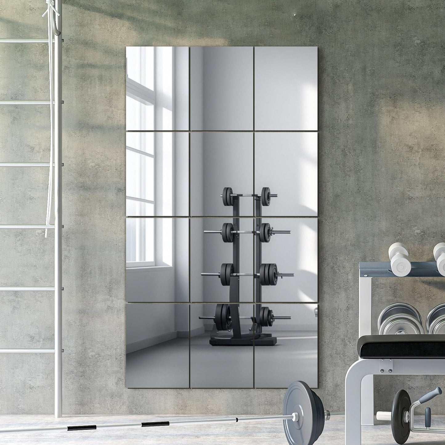 TRAHOME Wall Mirror Tiles, 16"x12"x12PCS Full Length Home Gym Mirror for Garage, Bedroom, Living Room, Over The Door