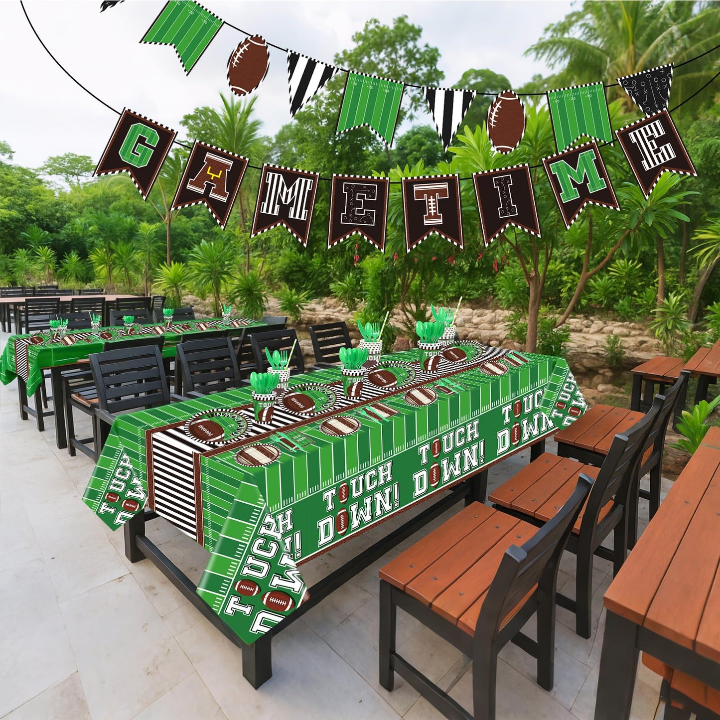 Zhehao 196 Pcs Football Birthday Party Decorations Serve 24 Guests Football Party Supplies Tableware Set Banner Tablecloth Plates Cups Cutlery Straws Napkins for Birthday Day Tailgate Decorations