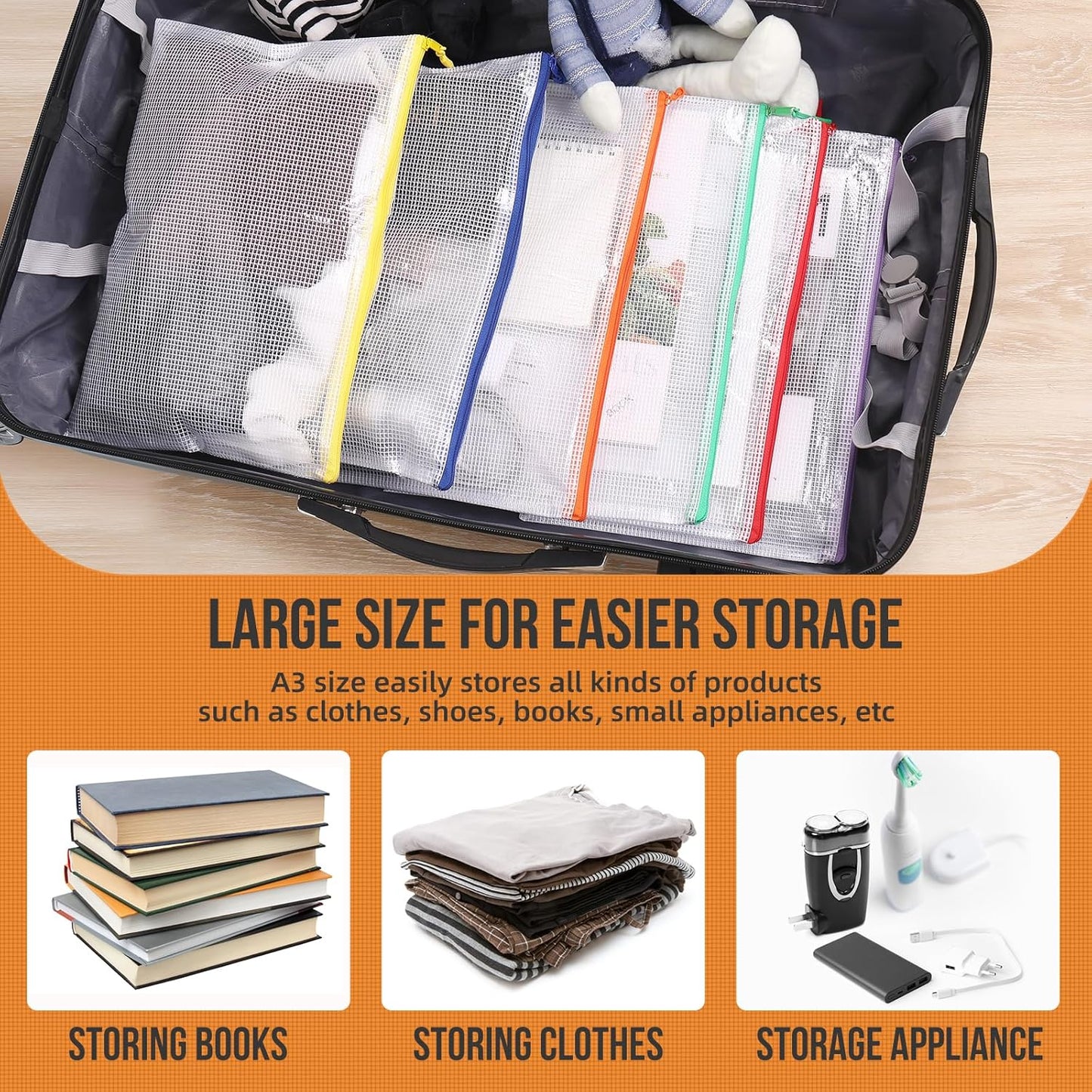 Skiennix 24-Piece Mesh Zipper Pouch Set - Large A3 17x12 Inch Reusable Storage Bags for Organizing Games & Files