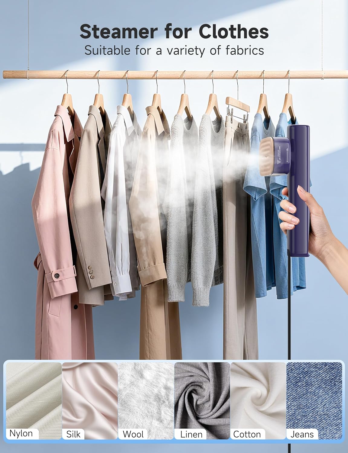 Skiennix Portable Clothes Steamer - 1200W Fast Heating, 20 Min Continuous Steam, 100ml Tank | Travel & Home Use (Blue)