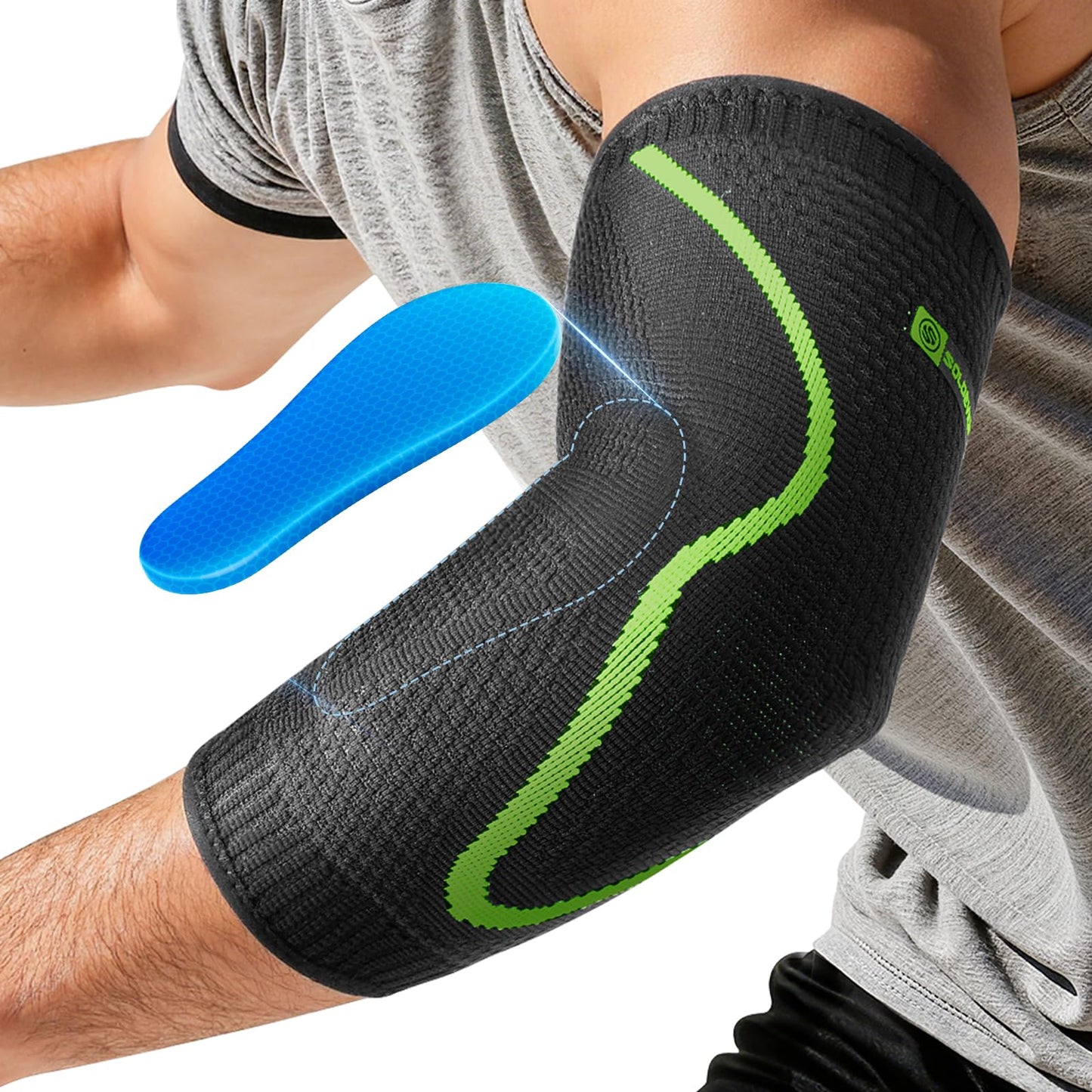 Elbow Brace Support with Gel Pads Breathable Elbow Compression Sleeve for Men & Women 4D Knit Elbow Sleeve for Golfer's, Tennis Elbow, Tendonitis, Reduce Joint Pain During Any Activity(Black, Large)
