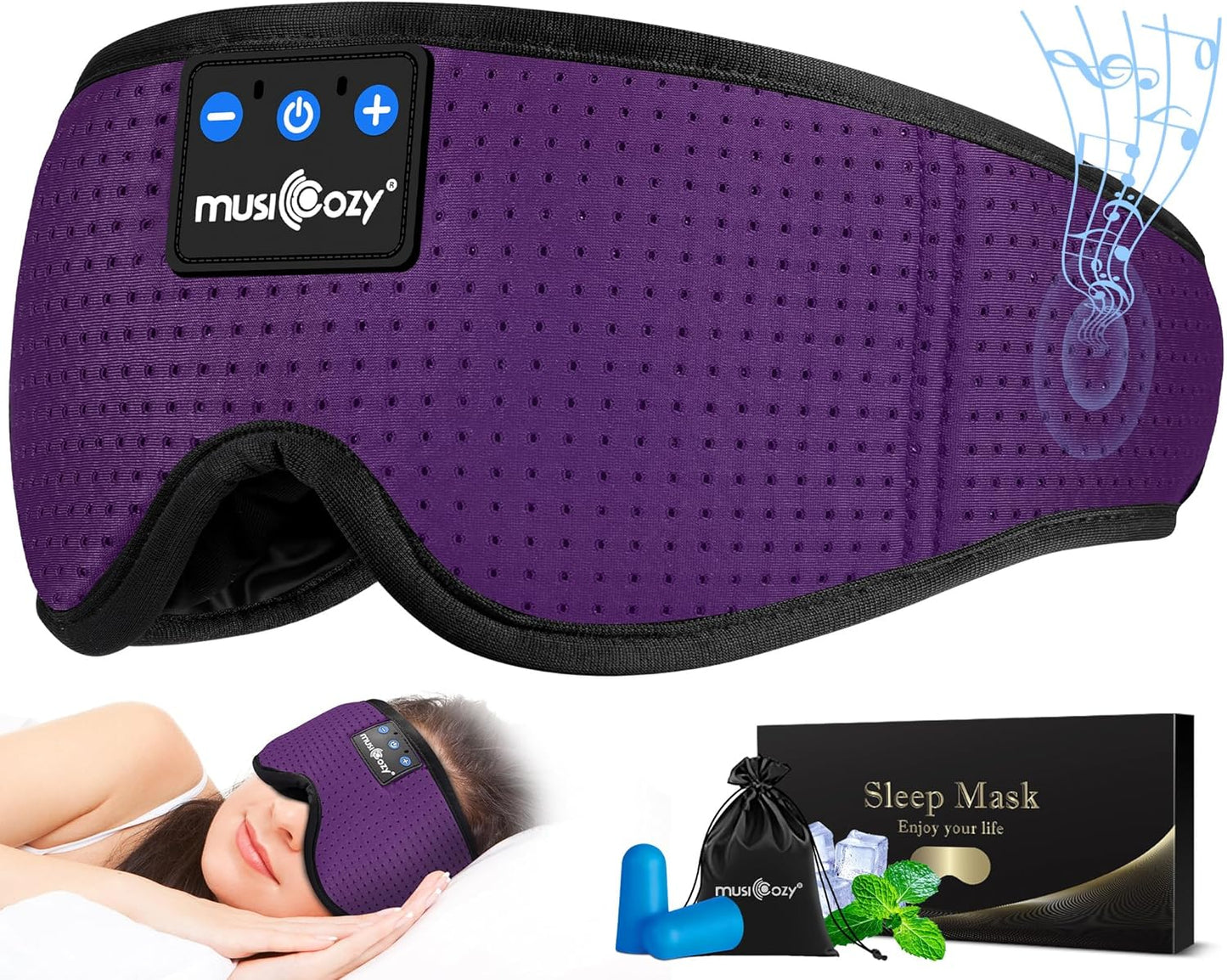 MUSICOZY Sleep Headphones Masks, Bluetooth Sleep Eye Mask for Sleeping for Side Sleepers, Sleeping Masks Headphones
