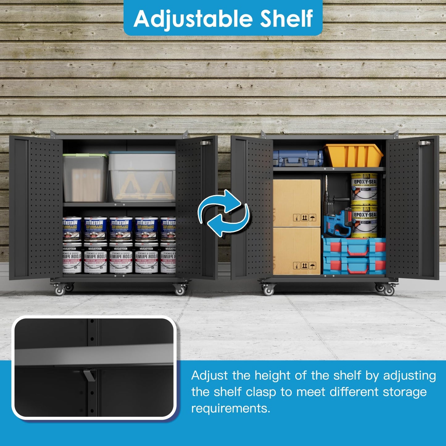 Aobabo 31.5" H Garage Storage Cabinet with Wheels,Lockable Metal Storage Cabinet with 2 Doors for Garage Home Office Storage,Black,Assembly Required