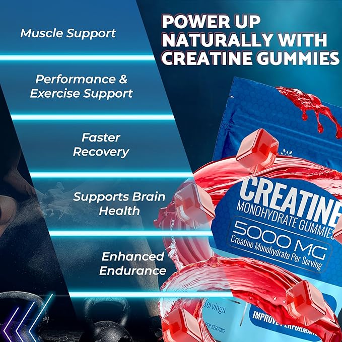 Creatine Gummies 5000mg, 30 Servings Creatine Monohydrate Gummies, Strawberry Flavor Creatine for Men - Pack of 2
