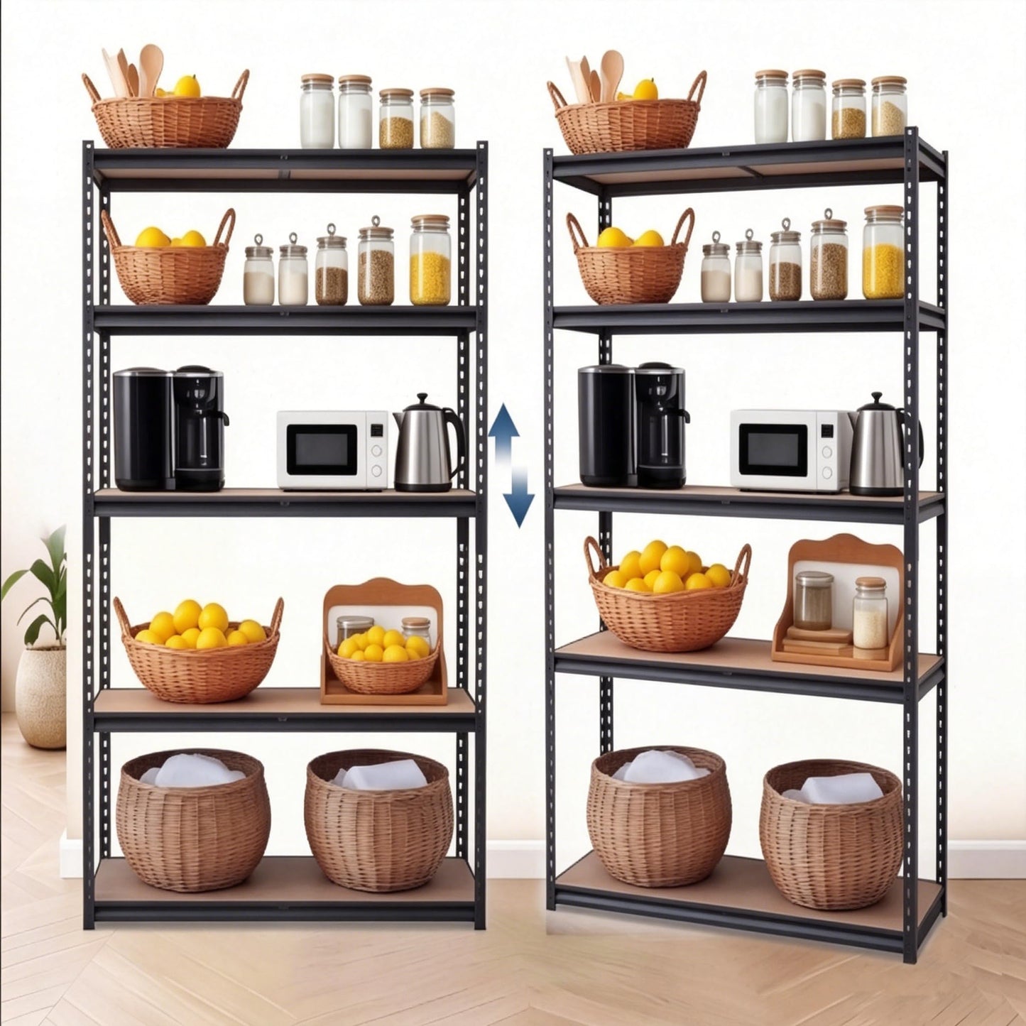 EliteEdge 5-Tier Garage Storage Shelves for Kitchen Pantry Basement Bathroom Laundry Heavy Duty Metal Adjustable Shelving Unit Storage Shelving, 2500 LBS Capacity, 48" l x 24" w x 72" h