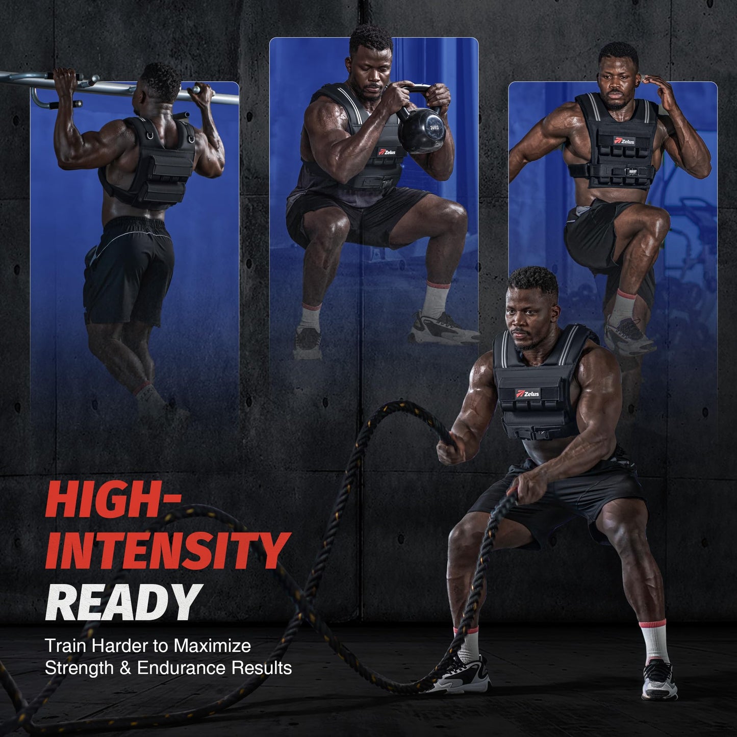 ZELUS Weighted Vest Men, 23lbs/36lbs/45lbs Adjustable Weight Vest with 10/16/20 removable Iron Weights and Reflective Strips, No-Bounce Design for Strength Training, Running, HIIT & Calisthenics