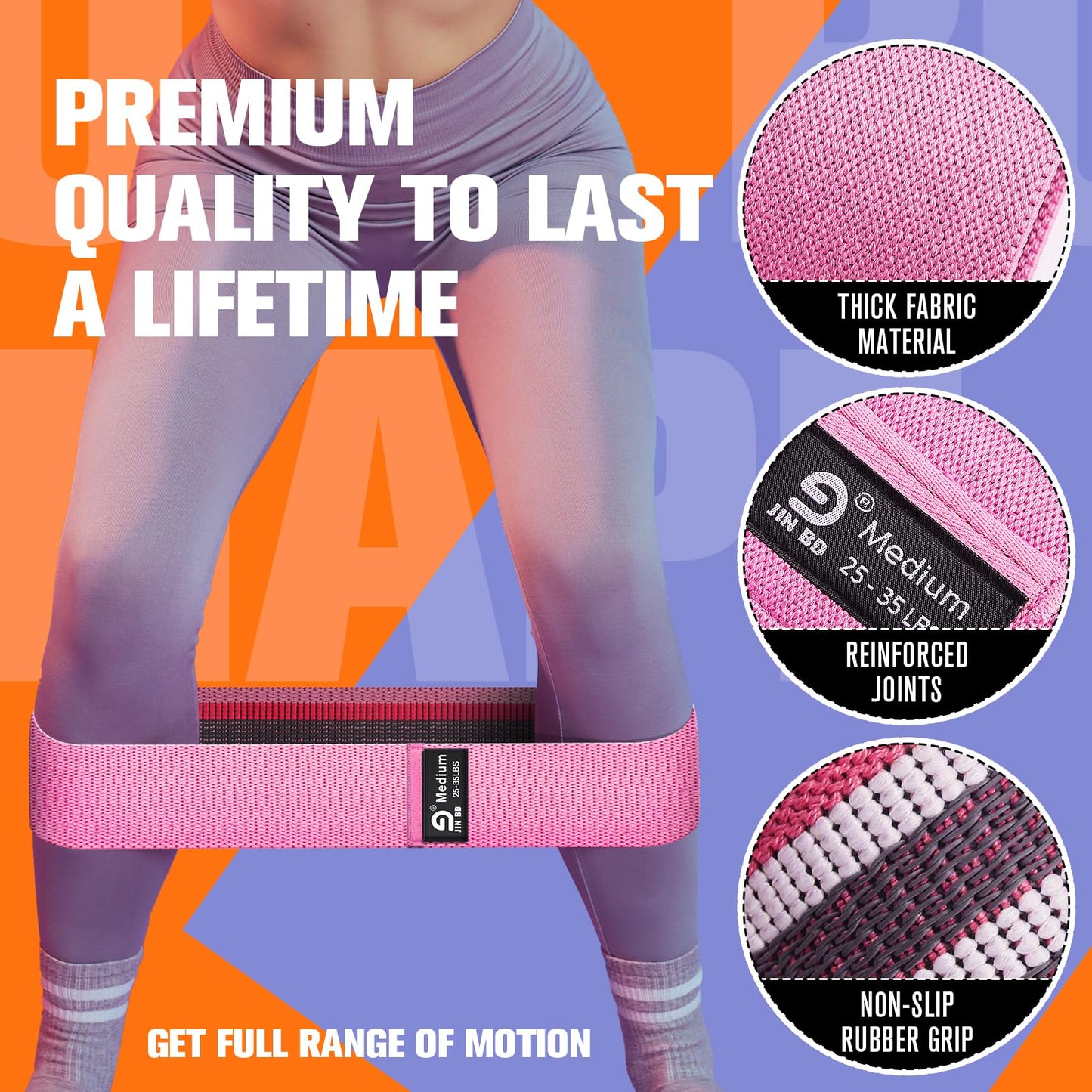 Booty & Resistance Bands – 3 Level Non-Slip Fabric Exercise Bands for Legs & Glutes, Women & Men, Squats, Hip Thigh Training, Yoga, Pilates, Home Workout