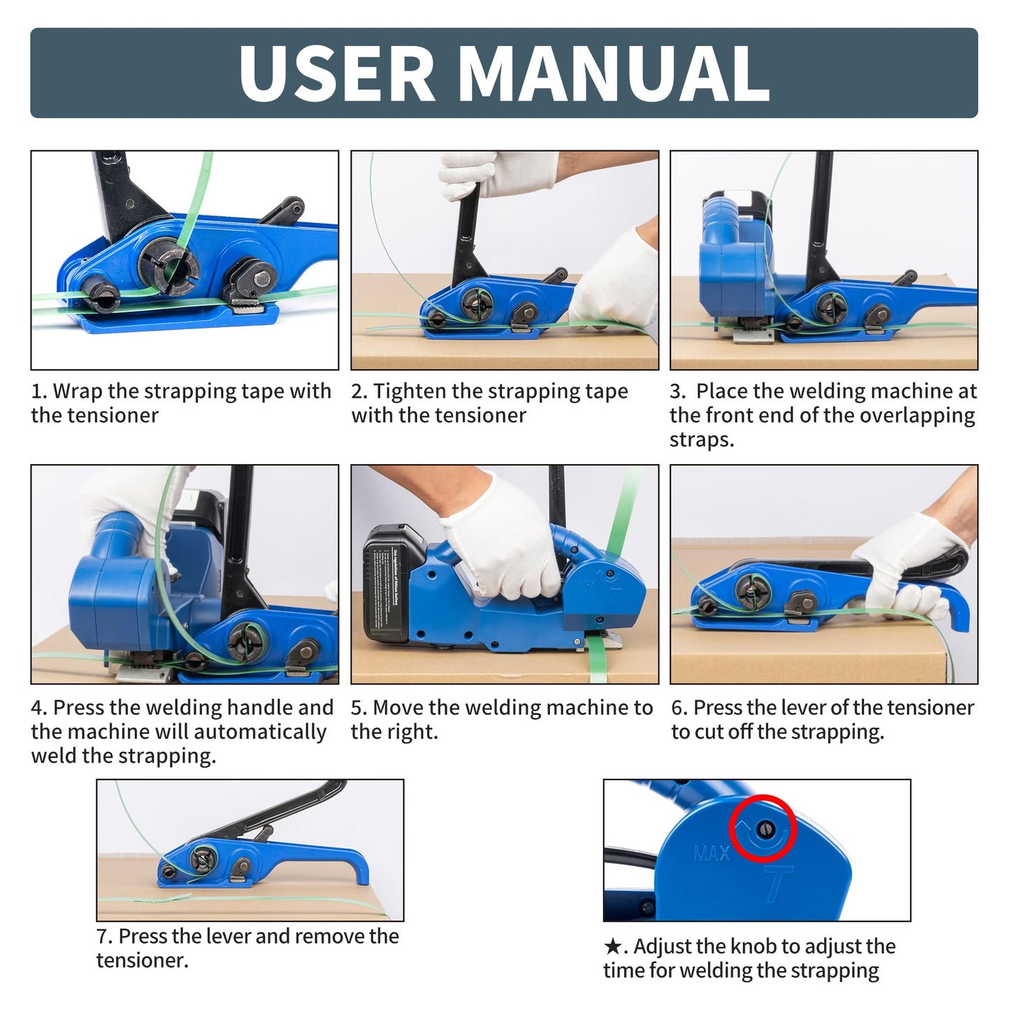 U.S. Solid Electric Strapping Machine Handheld Semi-Automatic Banding Tools for 1/2-3/4 in PP PET Straps 2×3000mah Battery Powered Automatic Strapping Banding Machine for Box Pallet