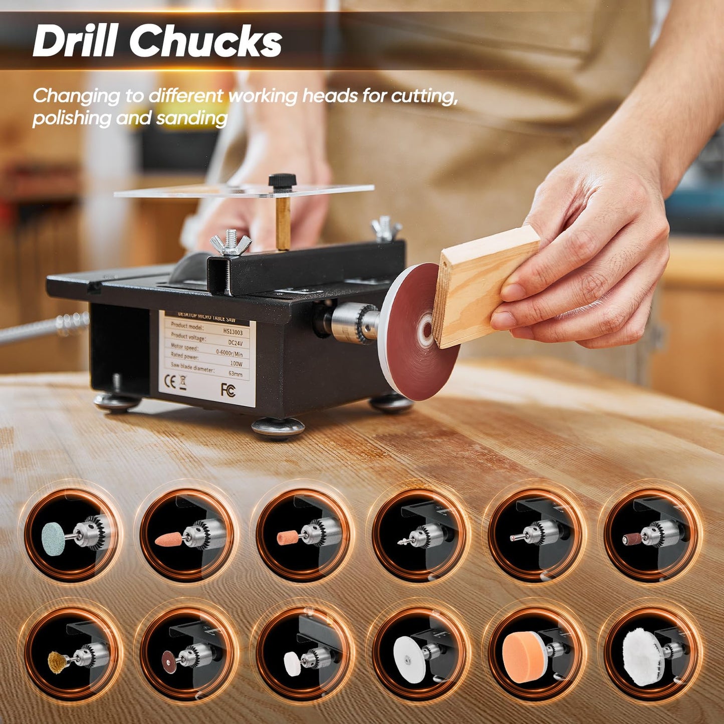 Saker Mini Multi-Functional Table Saw - Portable Desktop Electric Saw for Wood & Plastic Cutting, Speeds & Angle Adjustable with More Accessories