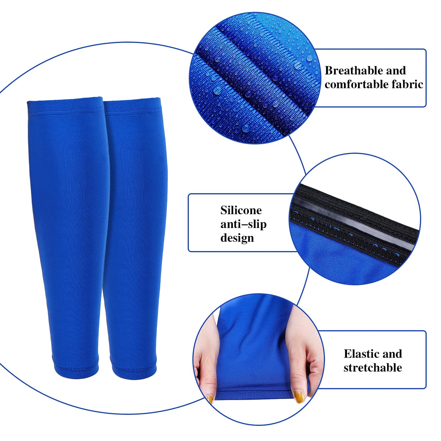 3 Pairs Calf Compression Sleeves for Men And Women Football Leg Sleeve Footless Compression Sock for Running Athlete Cycling (Black, White, Blue, Large)