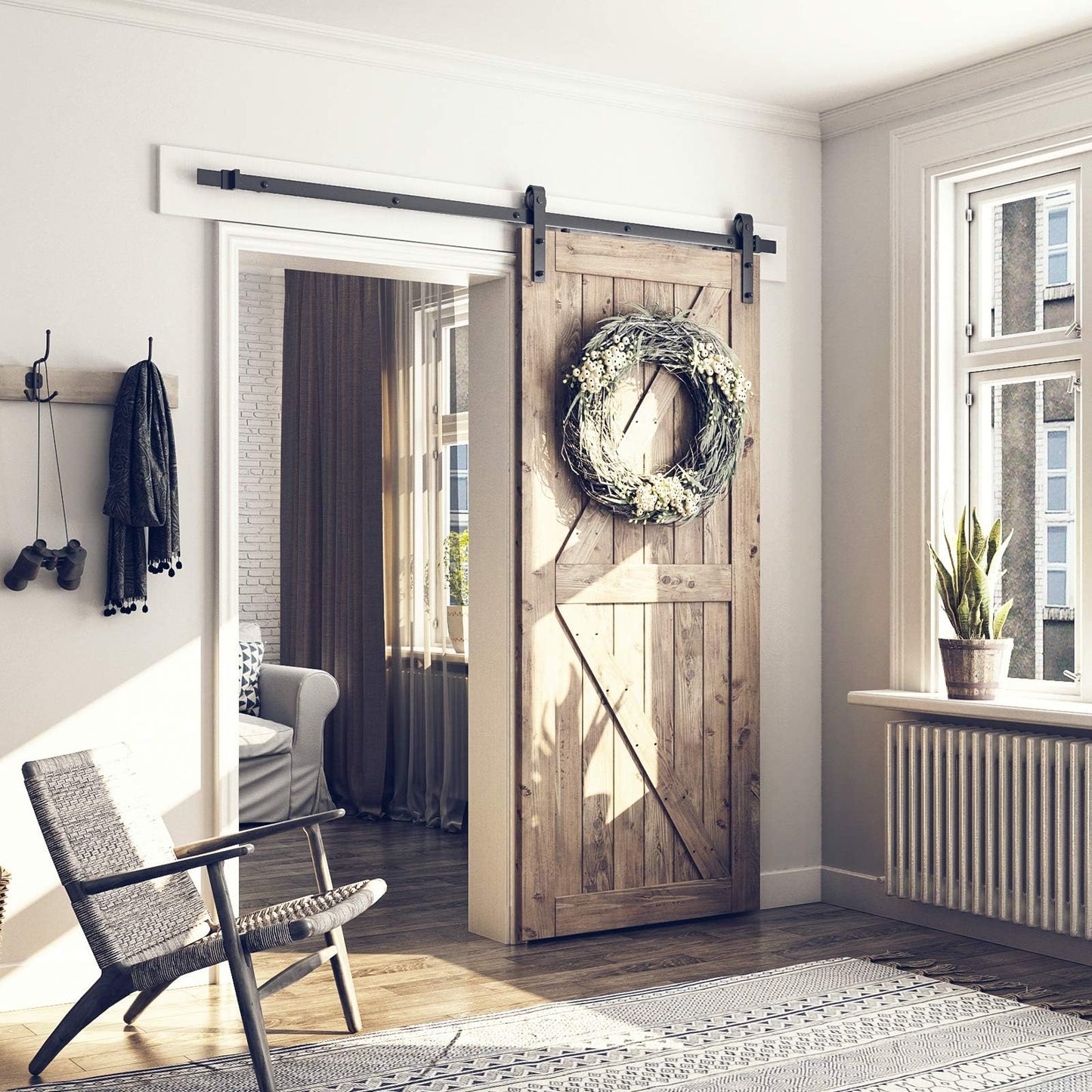 SMARTSTANDARD 6.8FT Barn Door Hardware Kit, Sliding Barn Door Track -Smoothly and Quietly -Easy to Install -Includes Step-by-Step Installation Instruction Fit 40" Wide Door Panel (J Shape Hanger)