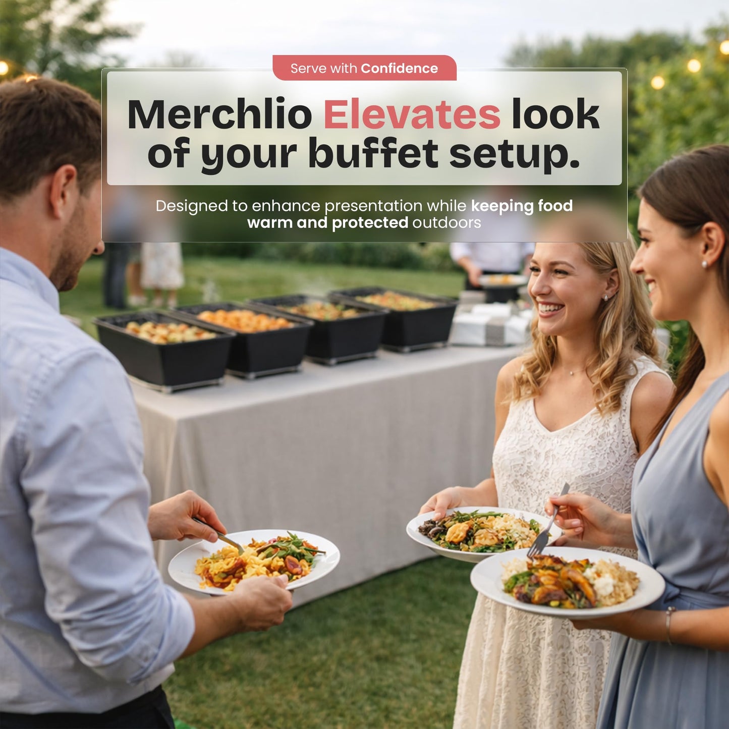 Chafer Wind Guard by Merchlio- 4 Pack | Handle Covered Chafer Dish Covers | Fitted, Washable & Elegant Buffet Decor | Functional Catering Wind Guard | Black