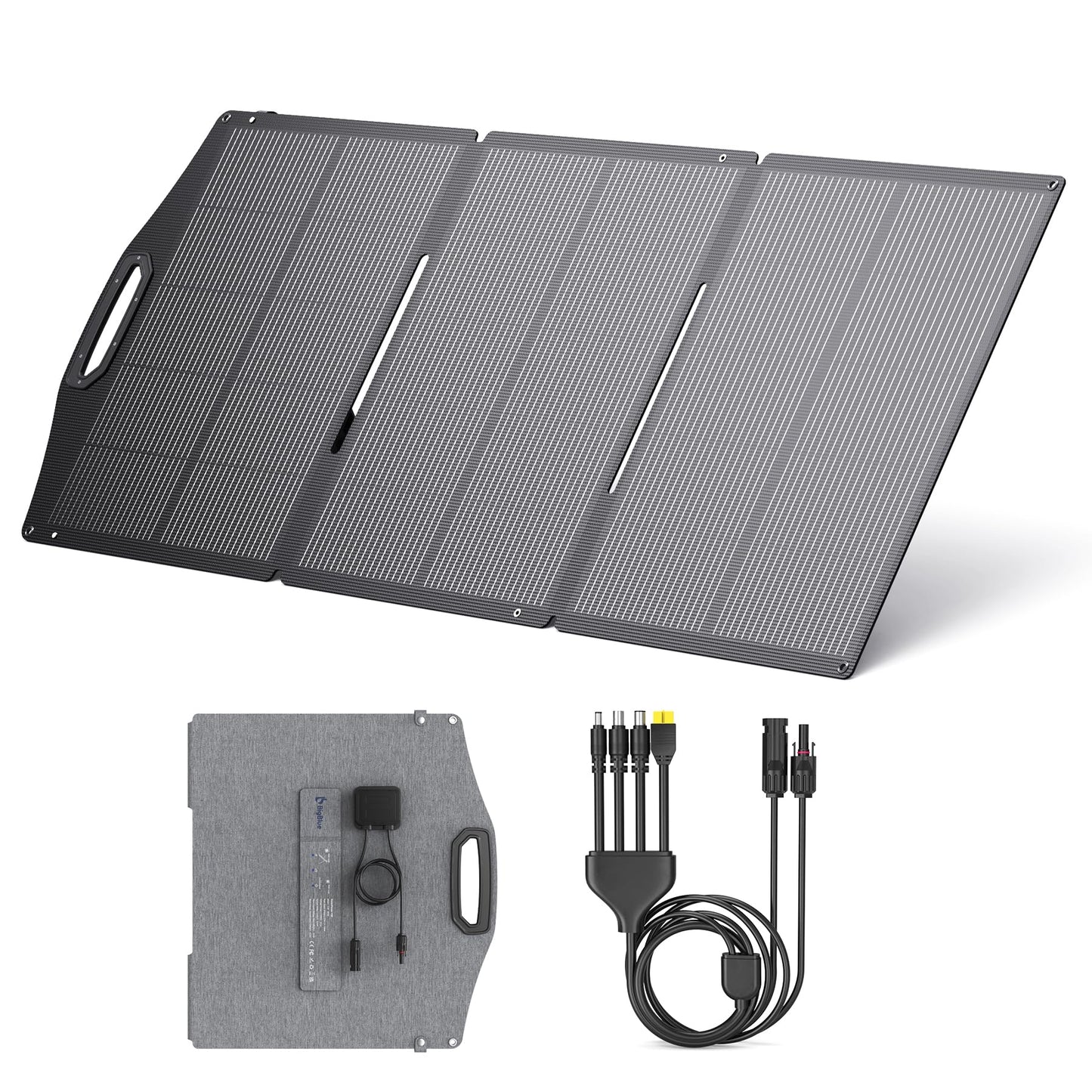 BigBlue 150W Portable Solar Panels with Kickstands, IP68 Waterproof Solar Charger with MC-4/XT60 for Power Station, 25% Conversion Efficiency, Camping Essentials, Foldable Solar Panel for RV Life