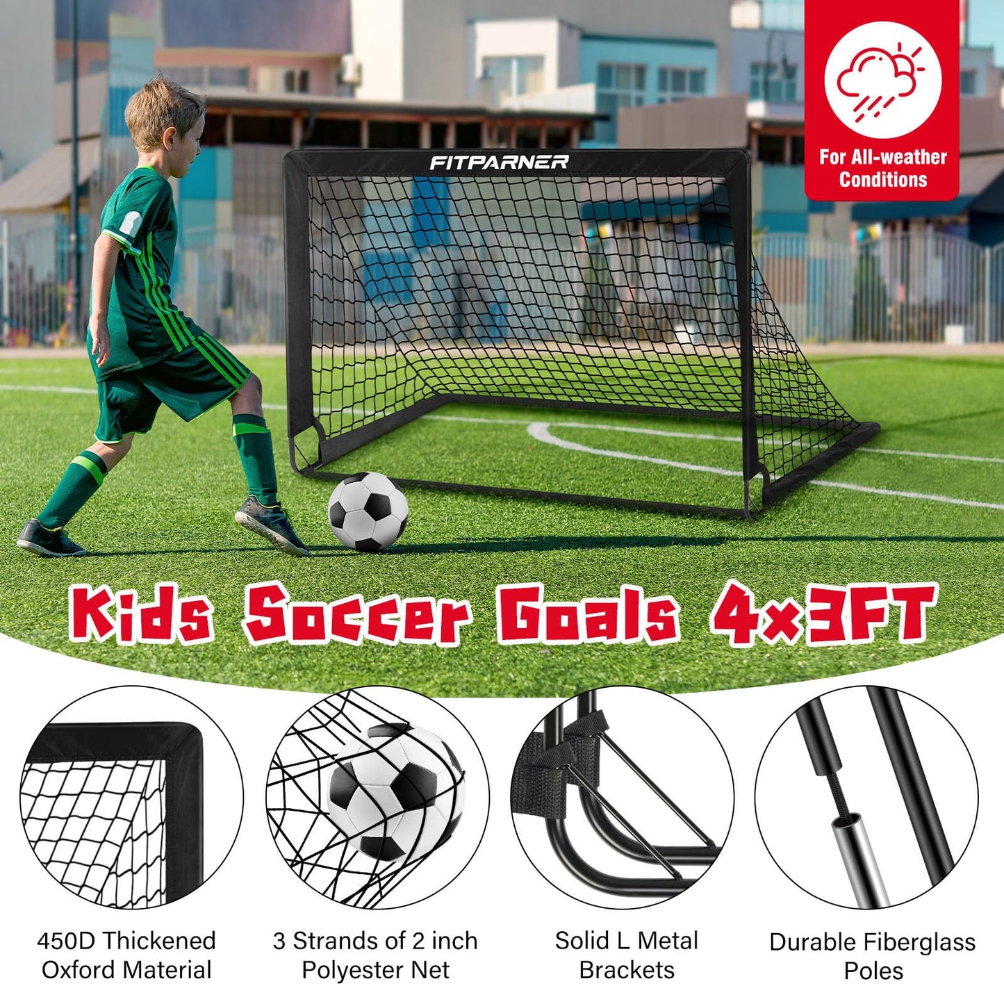 Kids Soccer Goals, 2 Pack 4x3 ft Soccer Nets for Kids Age 3-5 6-8 8-12 10-12-14, Backyard Training Equipment Set with Target, Ball, Cones for Goal Practice,Outdoor Game, Ideal Gift