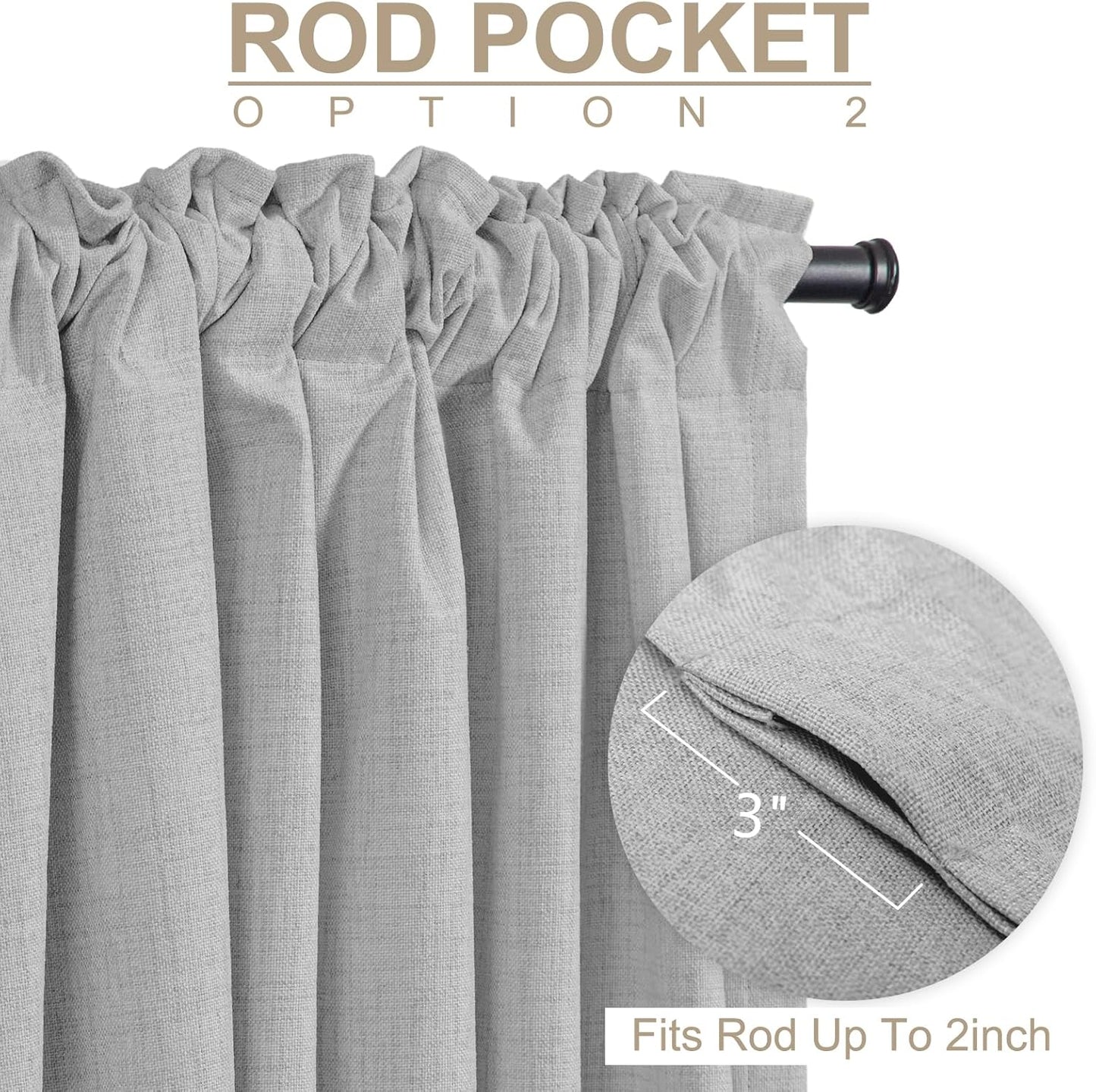 Skiennix 100% Blackout Linen Curtains - Thermal Insulated Drapes for Bedroom | 50" W x 120" L, Grey