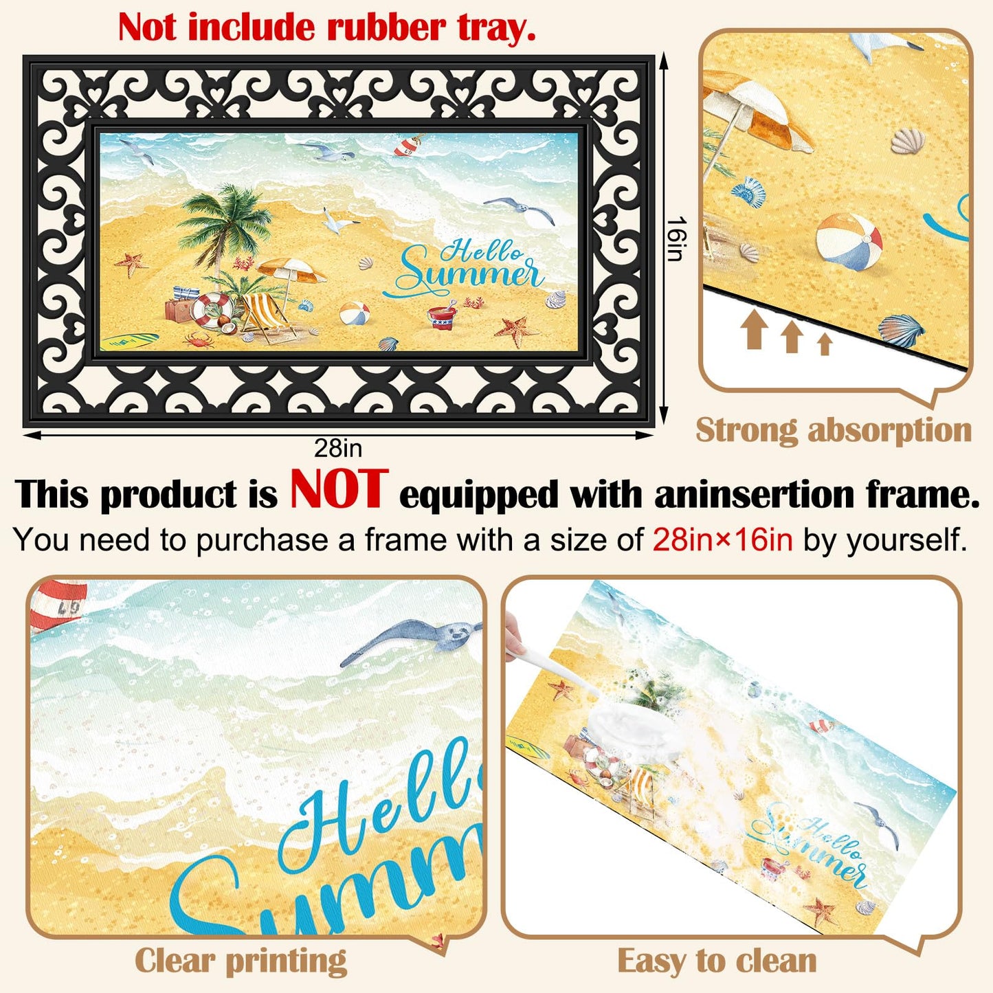 Nuanchu Seasonal Door Mat Interchangeable Doormat Inserts Entrance Welcome Mats 22 x 10 Inches Non Slip Mats Gifts for Front Door 4th of July Summer Decoration (No Frame)(Vivid)