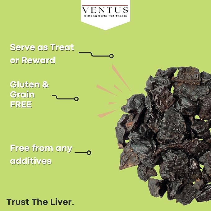 VENTUS Dog Training Treats - Single Ingredient Venison Jerky Liver Treats, All Natural, Air Dried, Low Fat, High Value Training Treats for Dogs, Organic, 8 oz