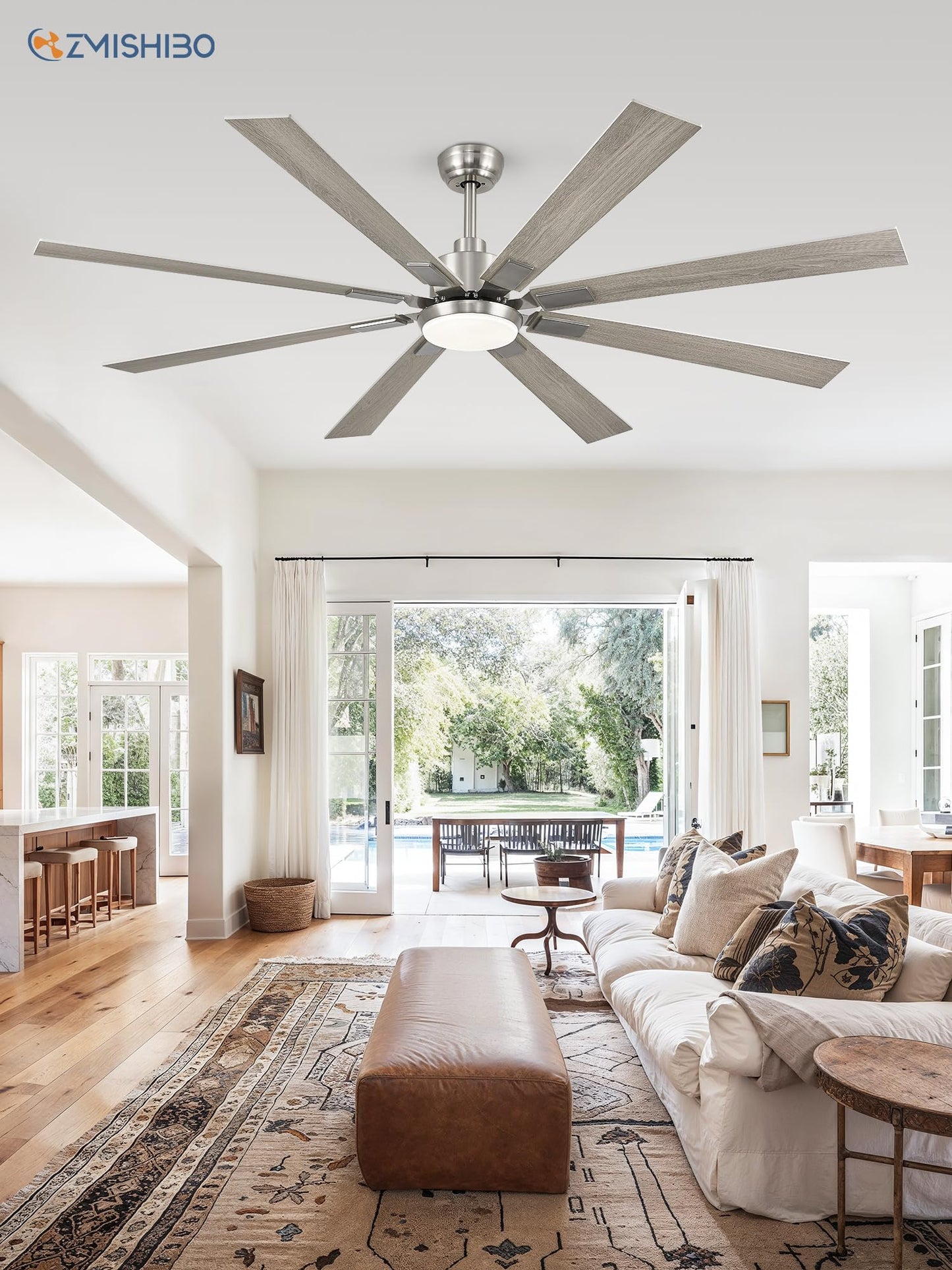 ZMISHIBO 72 inch Brushed Nickel Modern Ceiling Fans with Lights and Remote, Indoor/Outdoor Ceiling Fan for Living Room Patio, 6 Speed Reversible Quiet DC Motor, 3 CCT, Dual Finish Blades