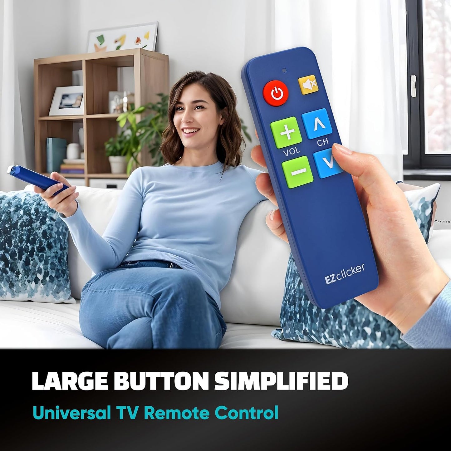 EZClicker (2xAAA TV Remote for Seniors, Extra Simple Big Button Remote (Blue) Works with Major TV Brands, NOT