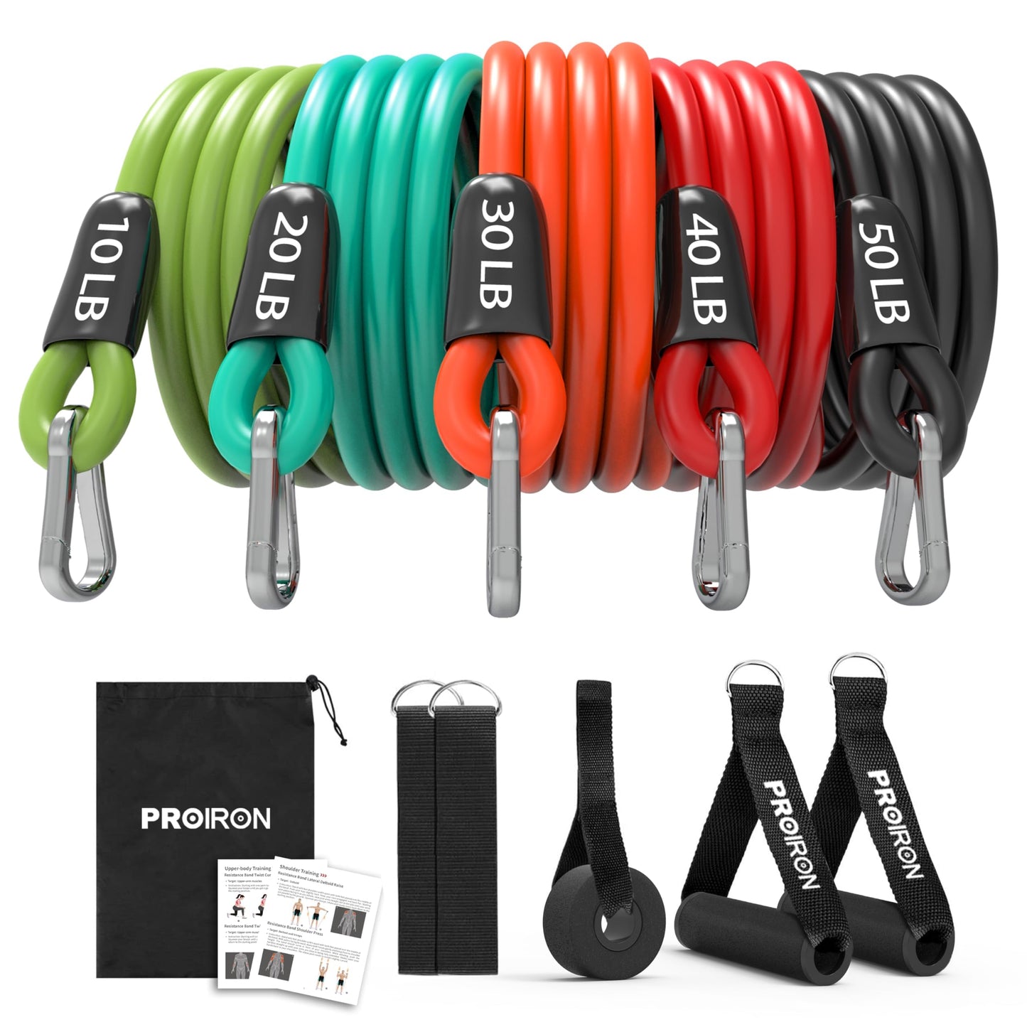 PROIRON Resistance Bands, Anti-Breakage Exercise Bands，Resistance Bands for Working Out with Handles,Weight Bands for Strength Training Men and Women-Five-Rope Set