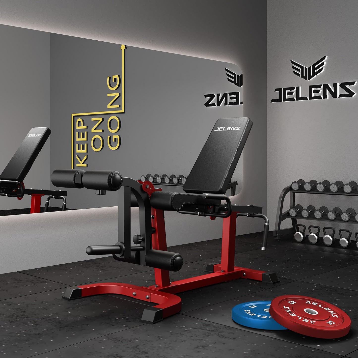 JELENS J10 Leg Extension and Curl Machine, Adjustable Leg Curl Machine for Home Gym, Seated Leg Extension and Lying Curl Machine for Lower Body Workouts (Red, Classical)