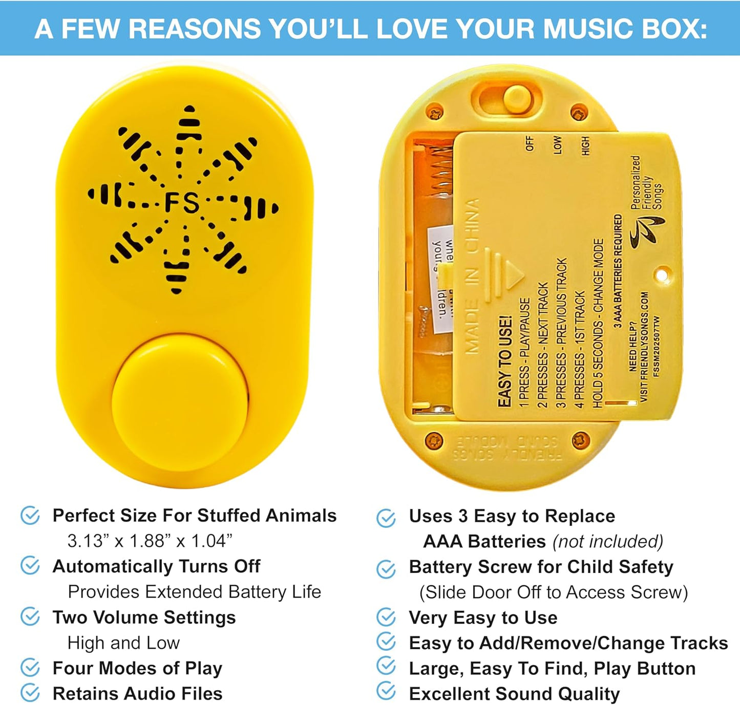 Friendly Songs 2+ 70+ MP3 MP3 Hr Voice Box for Stuffed Animals by - This Sound Module can Hold Songs or Voice