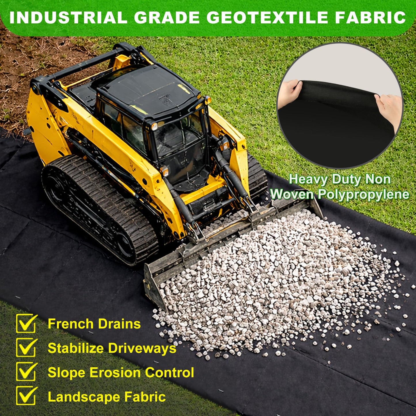 7oz Non Woven Geotextile Fabric with Stakes for French Drains, 3x60FT High Permeability Drainage Fabric Heavy Duty Landscape Fabric for Gravel Grid, Garden, Flower Beds, Weed Control, Erosion Control