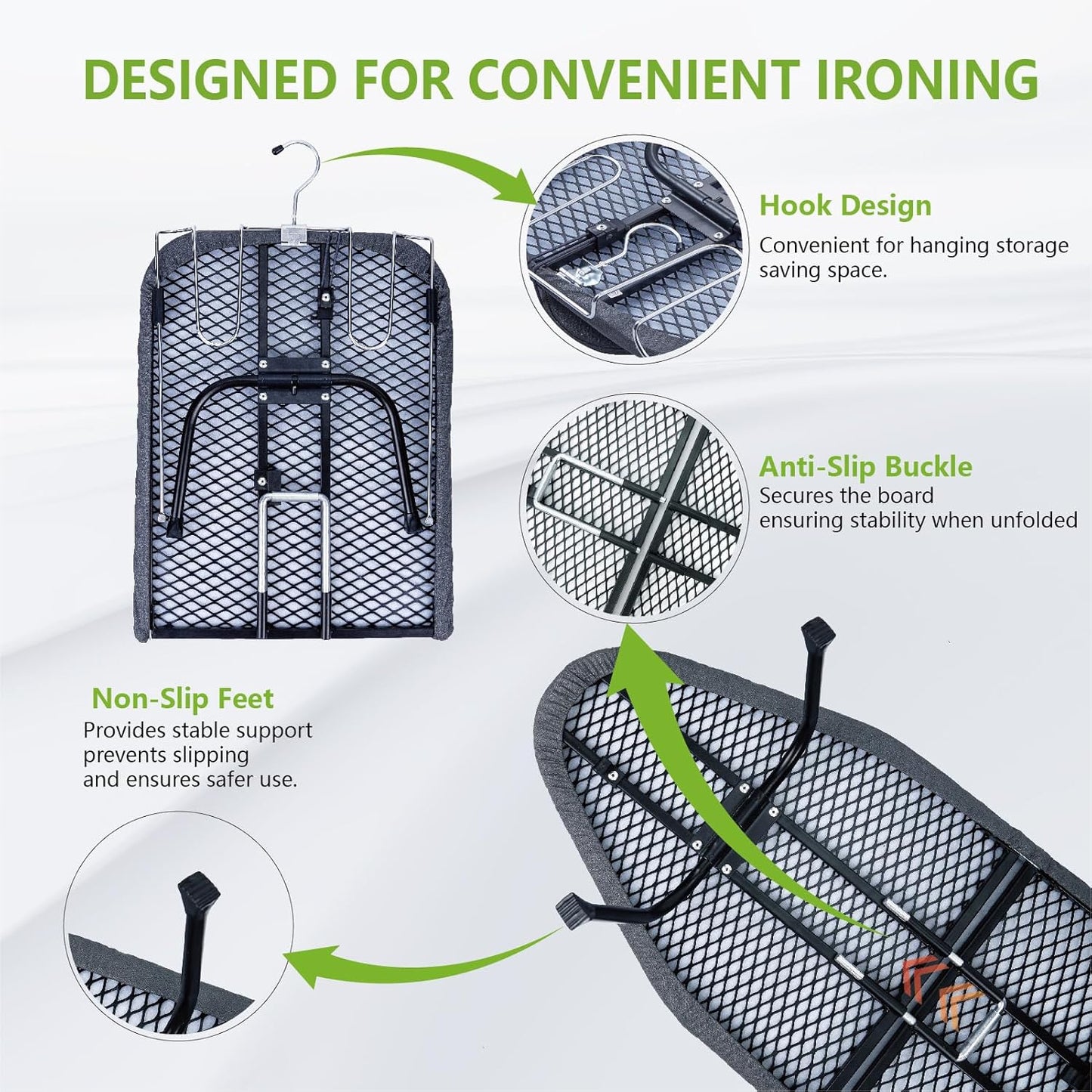 Skiennix Foldable Ironing Board - Portable Mini Design with Heat-Resistant Cover | 31"x12", Black