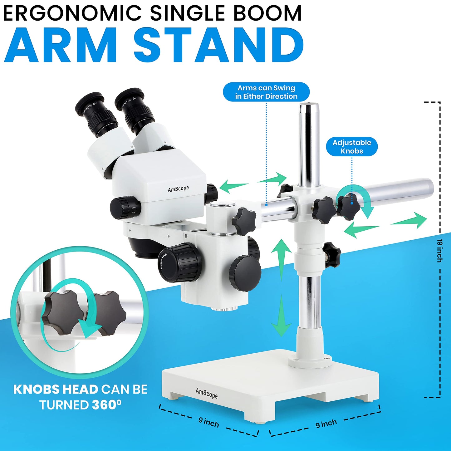 AmScope SM-3B Series Binocular Zoom Stereo Microscope - 3.5X-90X Magnification - Includes 80 LED Compact Ring Light & Single Arm Boom Stand