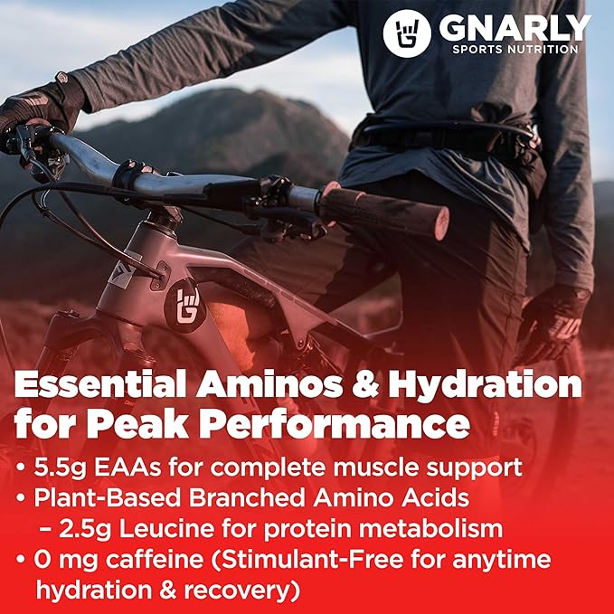 Gnarly Nutrition Essential Aminos Powder, Berry Lemonade ??Pre-Workout Amino Acids ??NSF Contents Certified ??Supplement to Support and Rebuild Muscle ??Berry Lemonade Caffeine Free, 10.58 oz