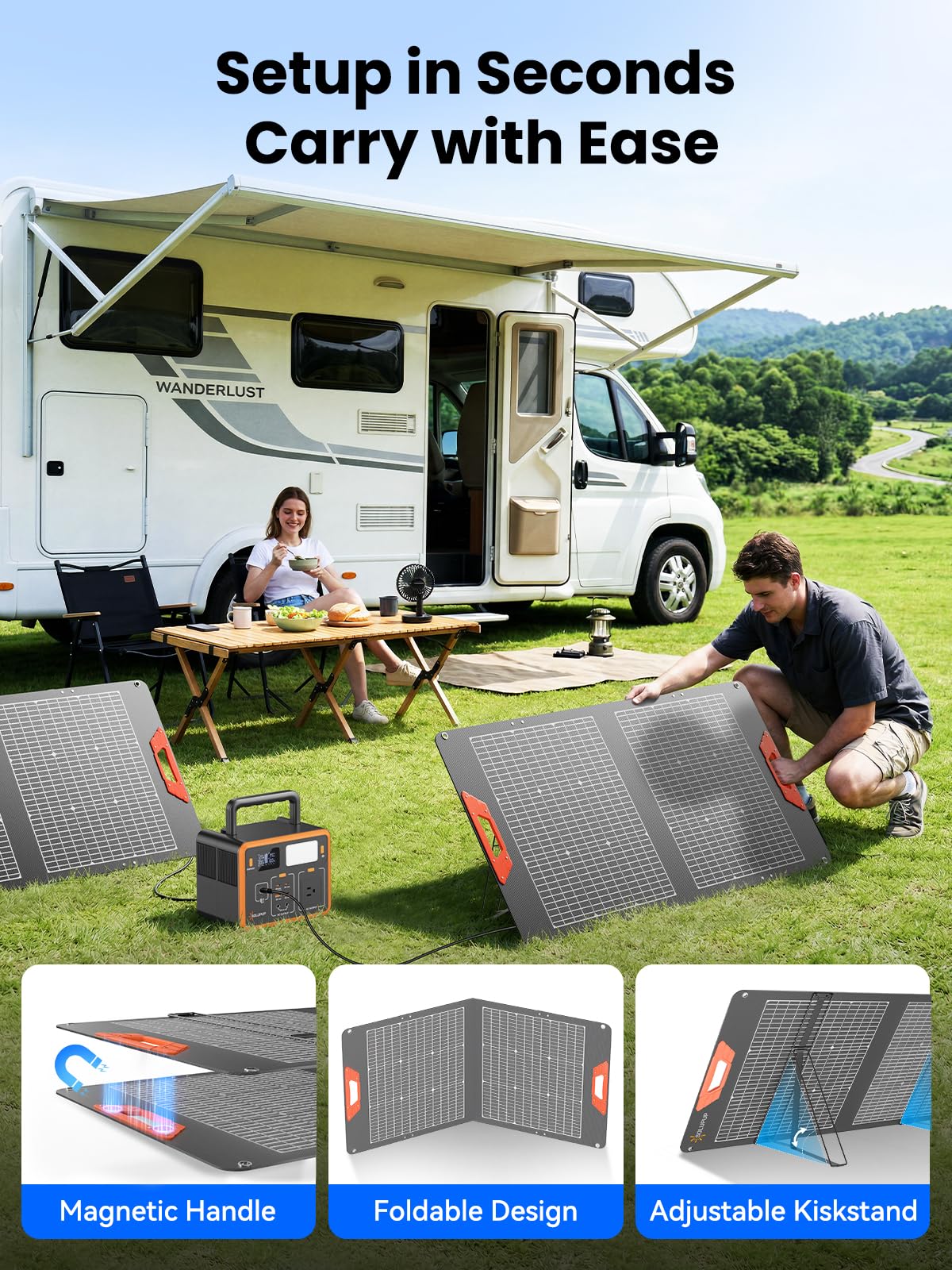 SOLUPUP 100W Portable Solar Panel for Power Station - 24% Efficiency Bifacial Solar Panels with MC4 Output, 5-in-1 Cable, IP65 Waterproof Foldable Solar Charger for RV Camping, Off-Grid, Blackouts