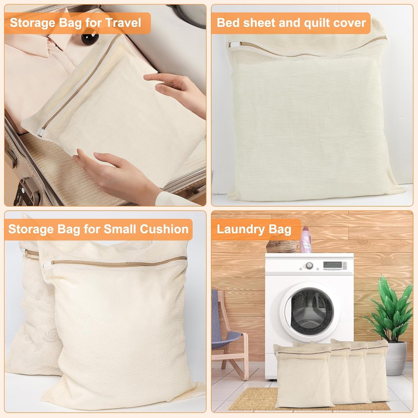 Skiennix 4-Piece Organic Cotton Mesh Laundry Bags - Durable, Breathable Design for Delicate Items
