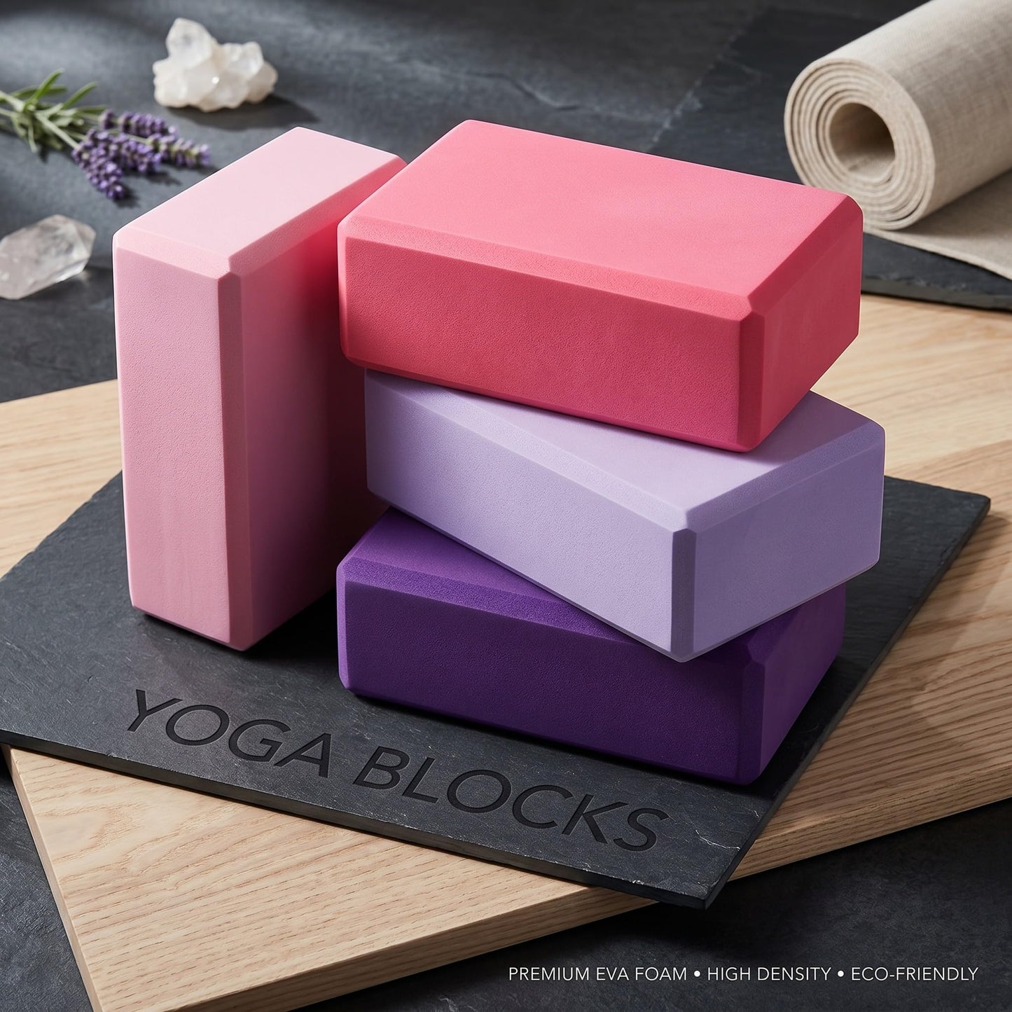 VercanMonth 4 Pcs Foam EVA Yoga Blocks Different Color Soft Non Slip Supportive Yoga Bricks Lightweight Gymnastic Blocks Stretching Accessories for Women Pilates Meditation